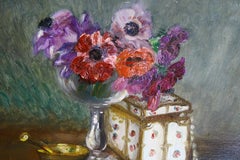 Antique Still Life Painting, French Floral Oil Painting signed Girault