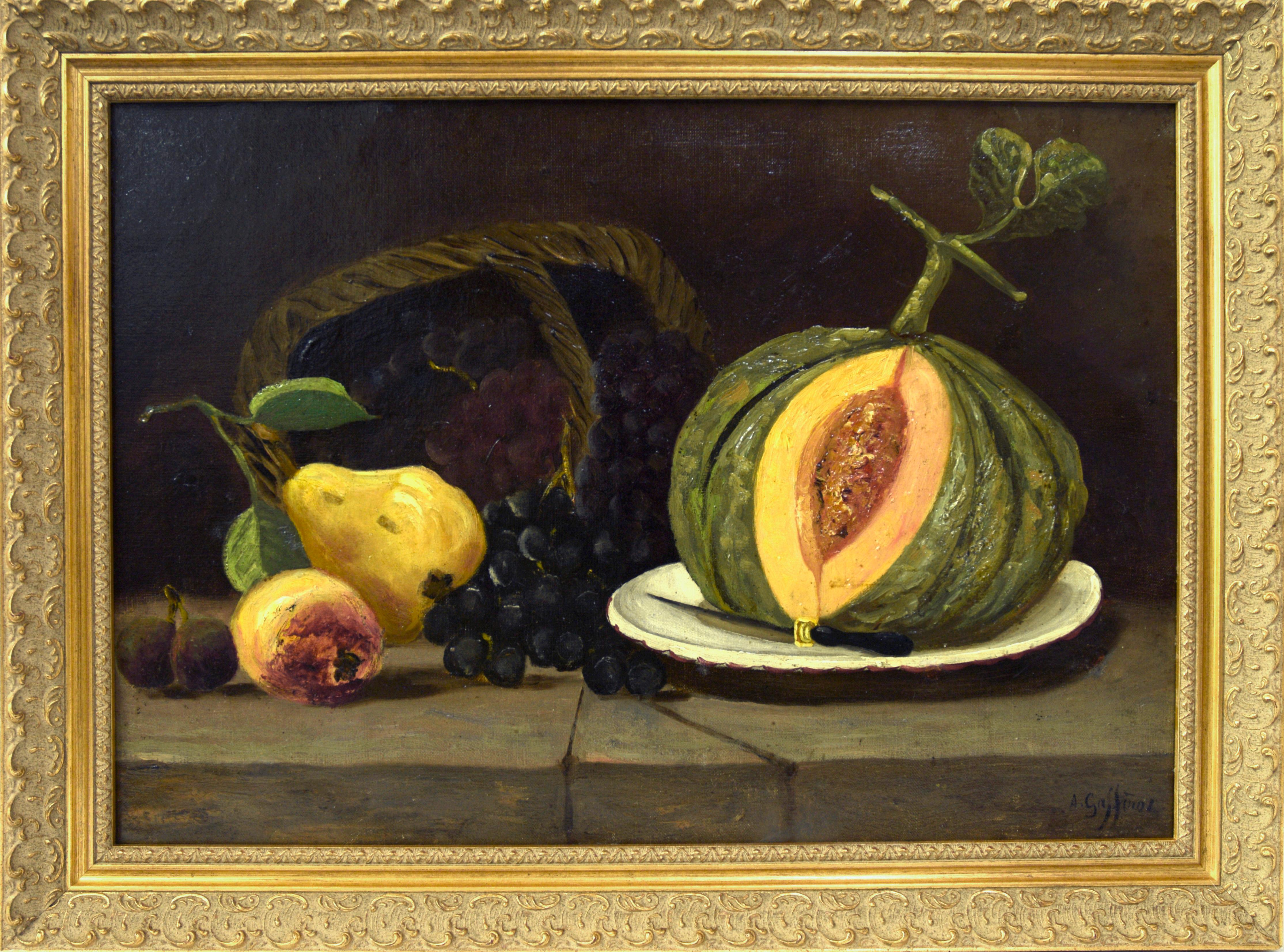Antique Still Life with Fruit and Melon