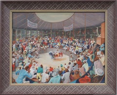 Antique Super Detailed Social Realist St Thomas Tropical Chicken Fight Painting