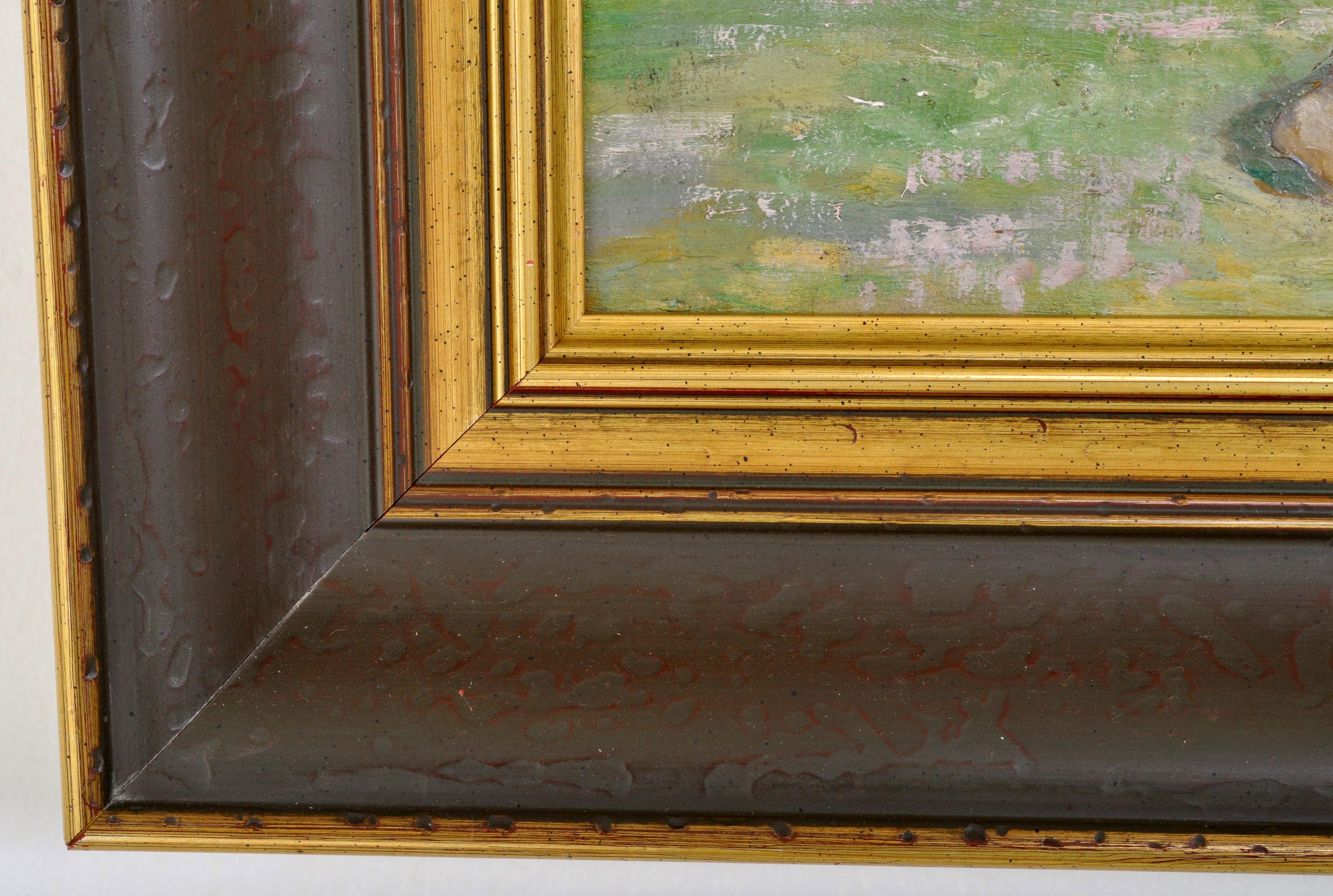 Antique Swiss Chalet Mountain Landscape Scene Oil Painting on Board Circa 1900 5