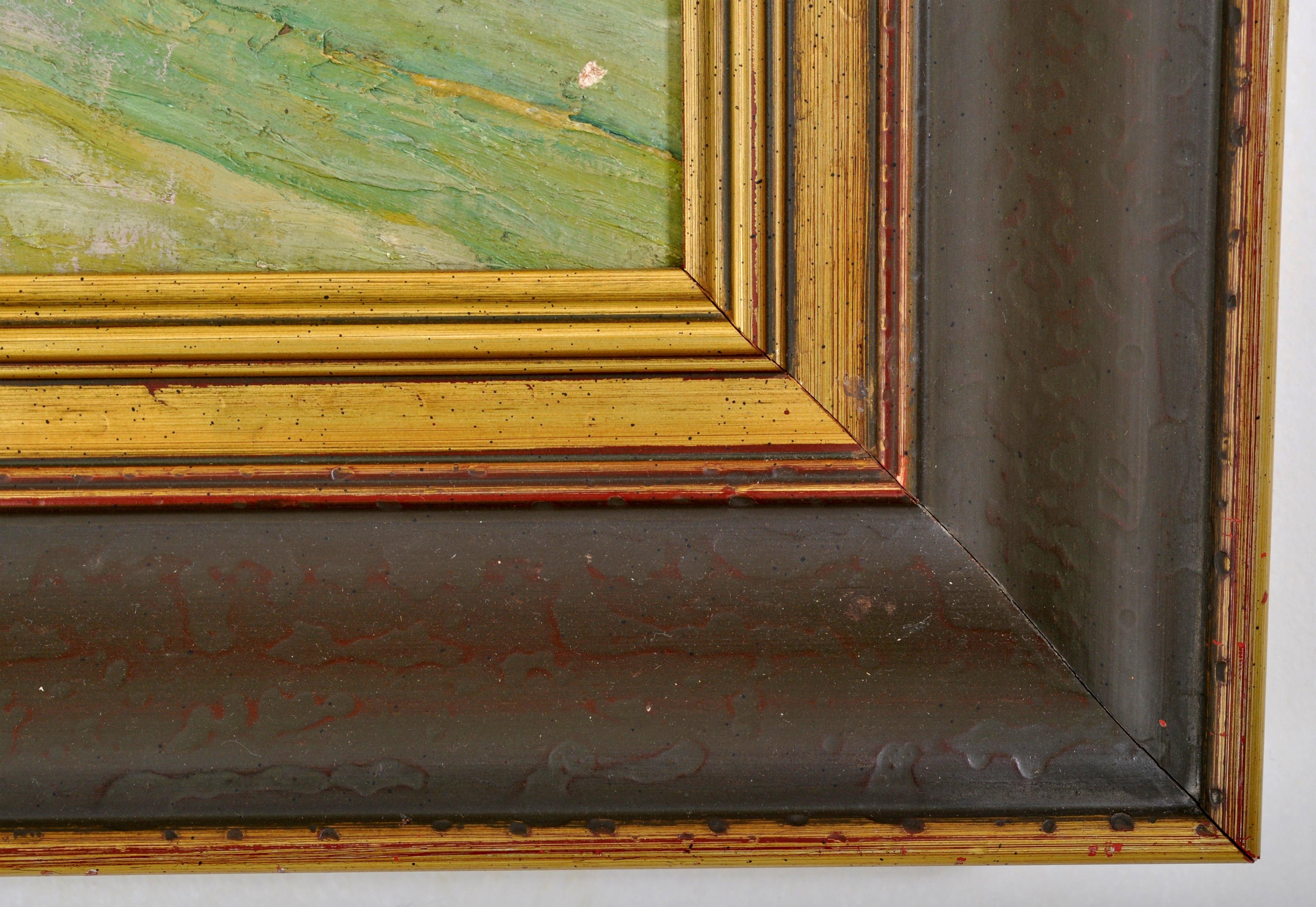 Antique Swiss Chalet Mountain Landscape Scene Oil Painting on Board Circa 1900 6