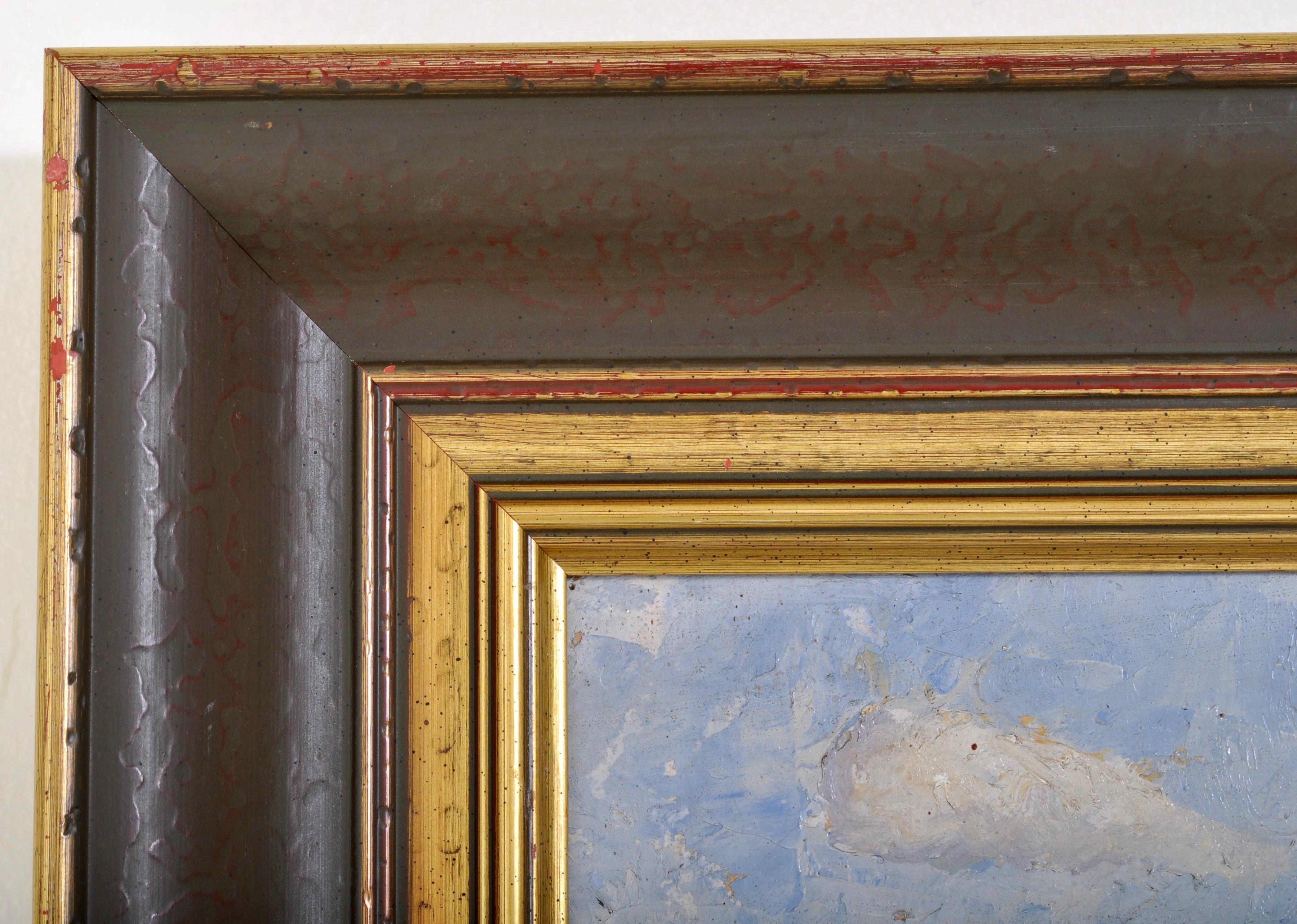 Antique Swiss Chalet Mountain Landscape Scene Oil Painting on Board Circa 1900 3