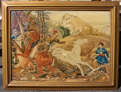 Antique Tapestry Orientalist Scene "Capturing Wild Arabian Horses" Dated 1852