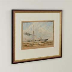 Antique Watercolor of the English Steamship H. M. S. Jackal