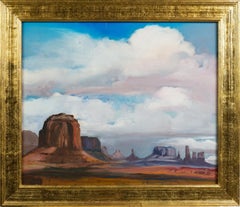 Antique Western Impressionist Landscape Monument Valley Arizona Oil Painting