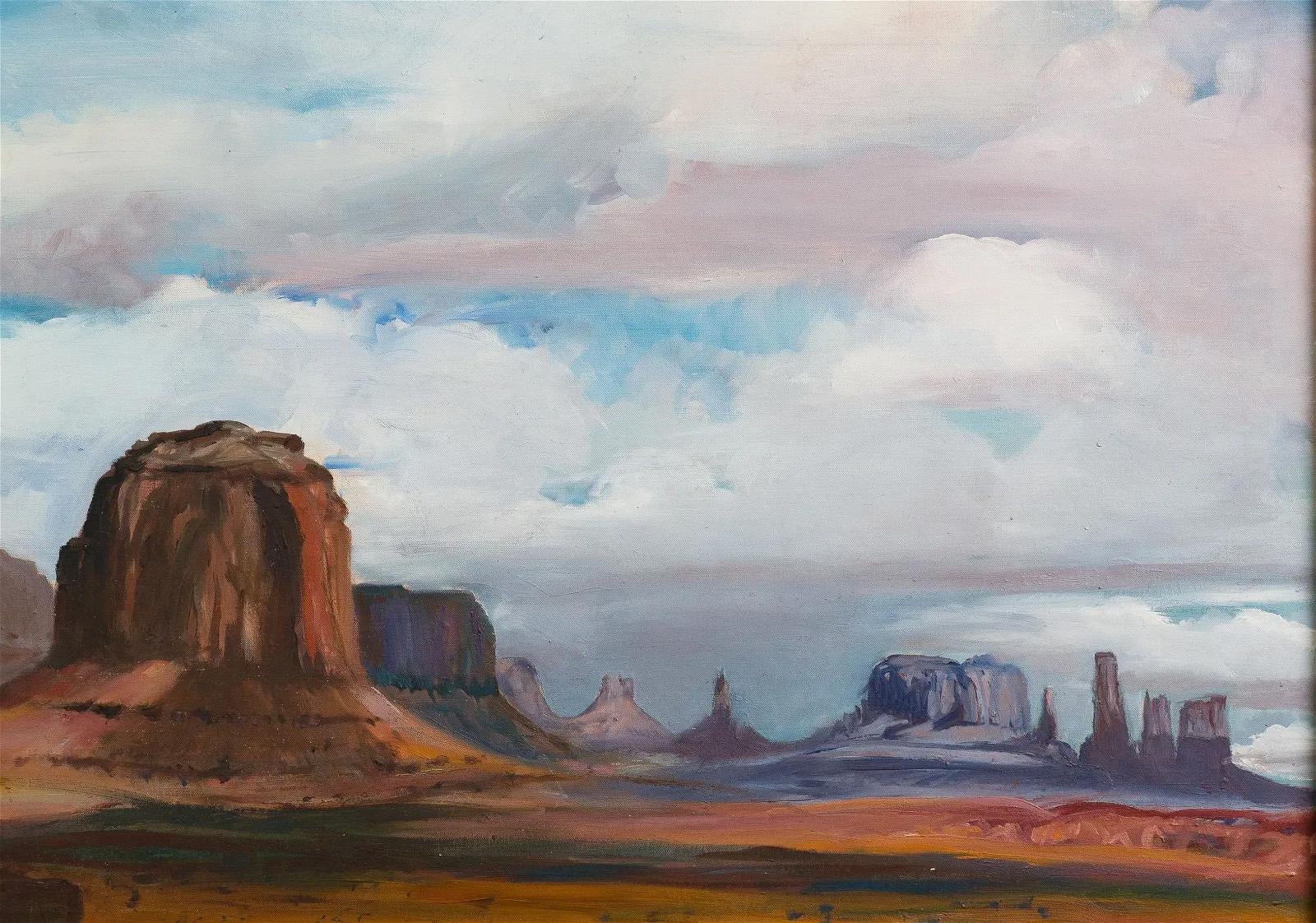 Antique Western Impressionist Landscape Monument Valley Arizona Oil Painting  For Sale 1