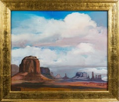 Antique Western Impressionist Landscape Monument Valley Arizona Oil Painting 