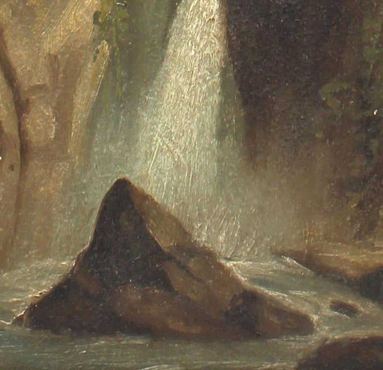 Wonderful western antique waterfall oil painting.