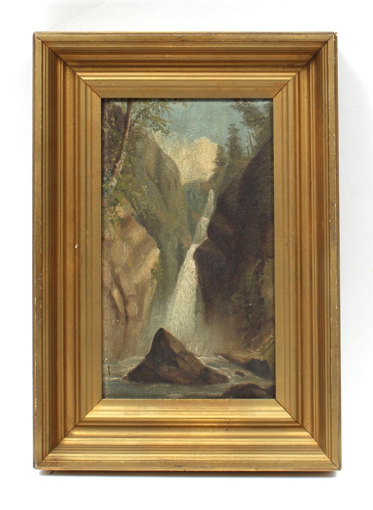 Unknown Landscape Painting - Antique Western Waterfall Oil Painting