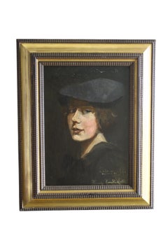 Antique Woman Portrait, 19th Century French Impressionist Female Oil Painting