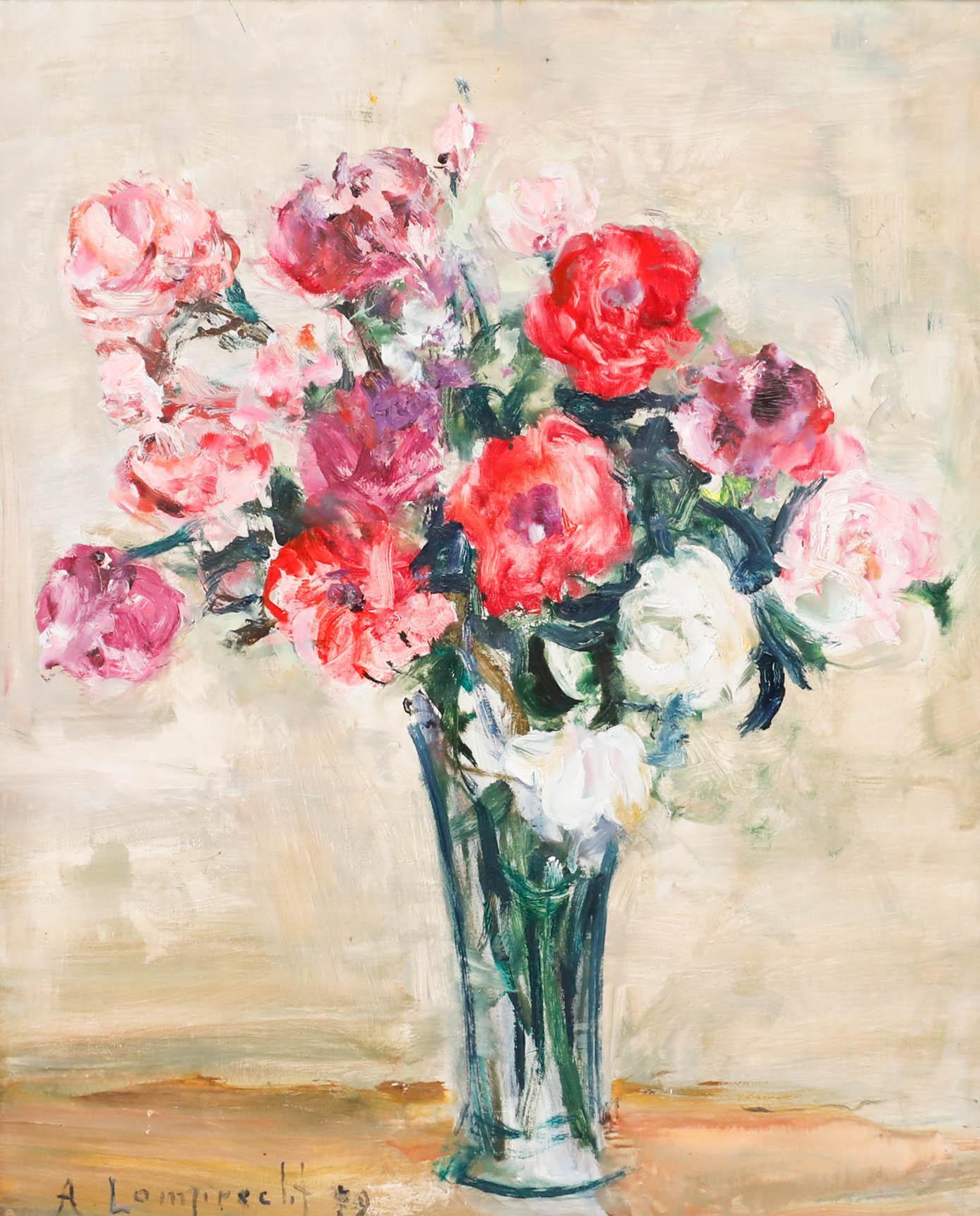 Anton A. Lamprecht (1901-1984) - Gerahmtes Ölgemälde des 20. Jahrhunderts, Rosenstrauß – Painting von Unknown