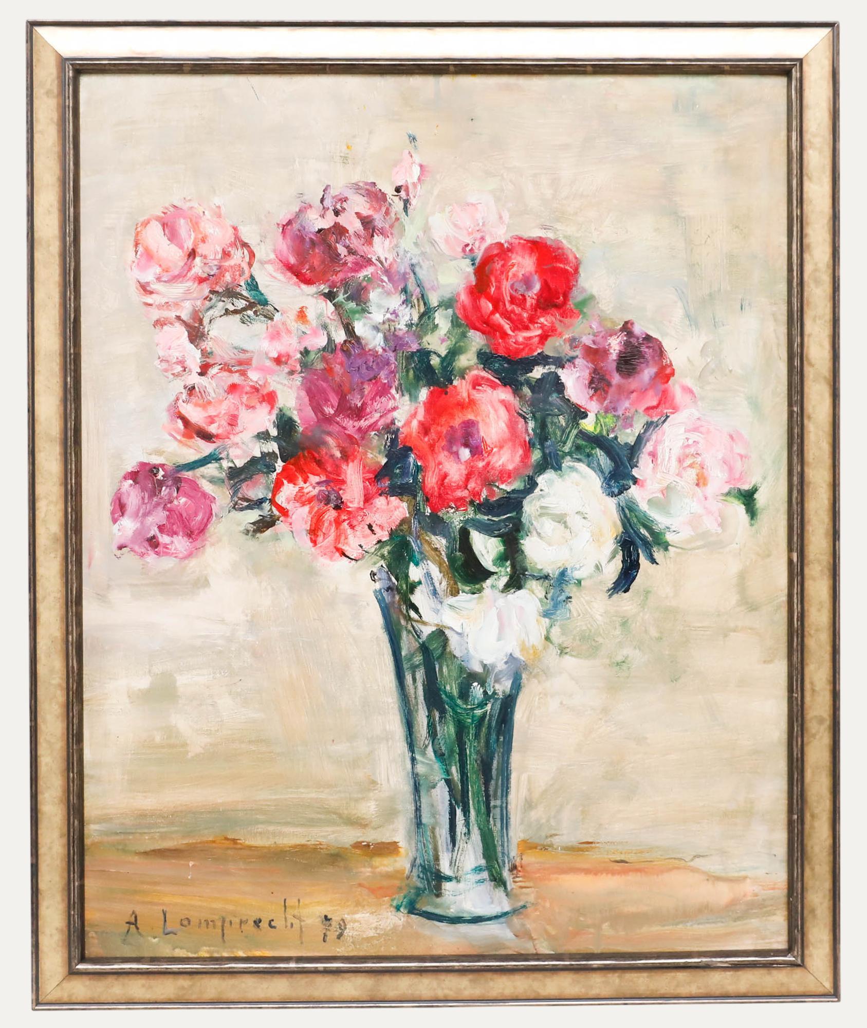 Anton A. Lamprecht (1901-1984) - Gerahmtes Ölgemälde des 20. Jahrhunderts, Rosenstrauß