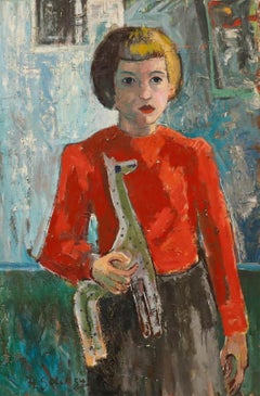 Anton Gold (1914-1970) - 1954 Oil, Girl with a Toy Giraffe