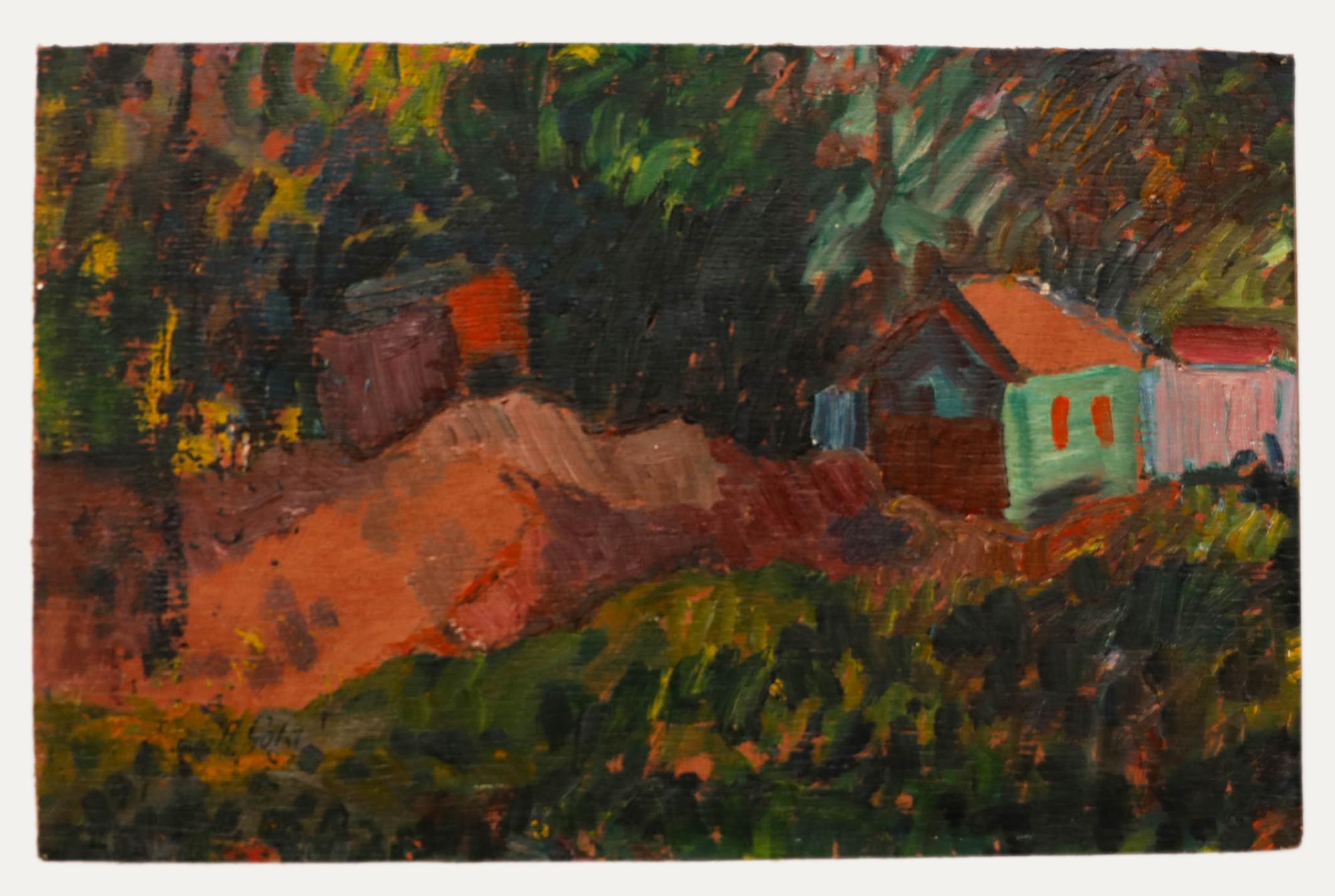 Anton Gold (1914-1970) - 1961 Oil, Summer Chalets - Painting by Unknown