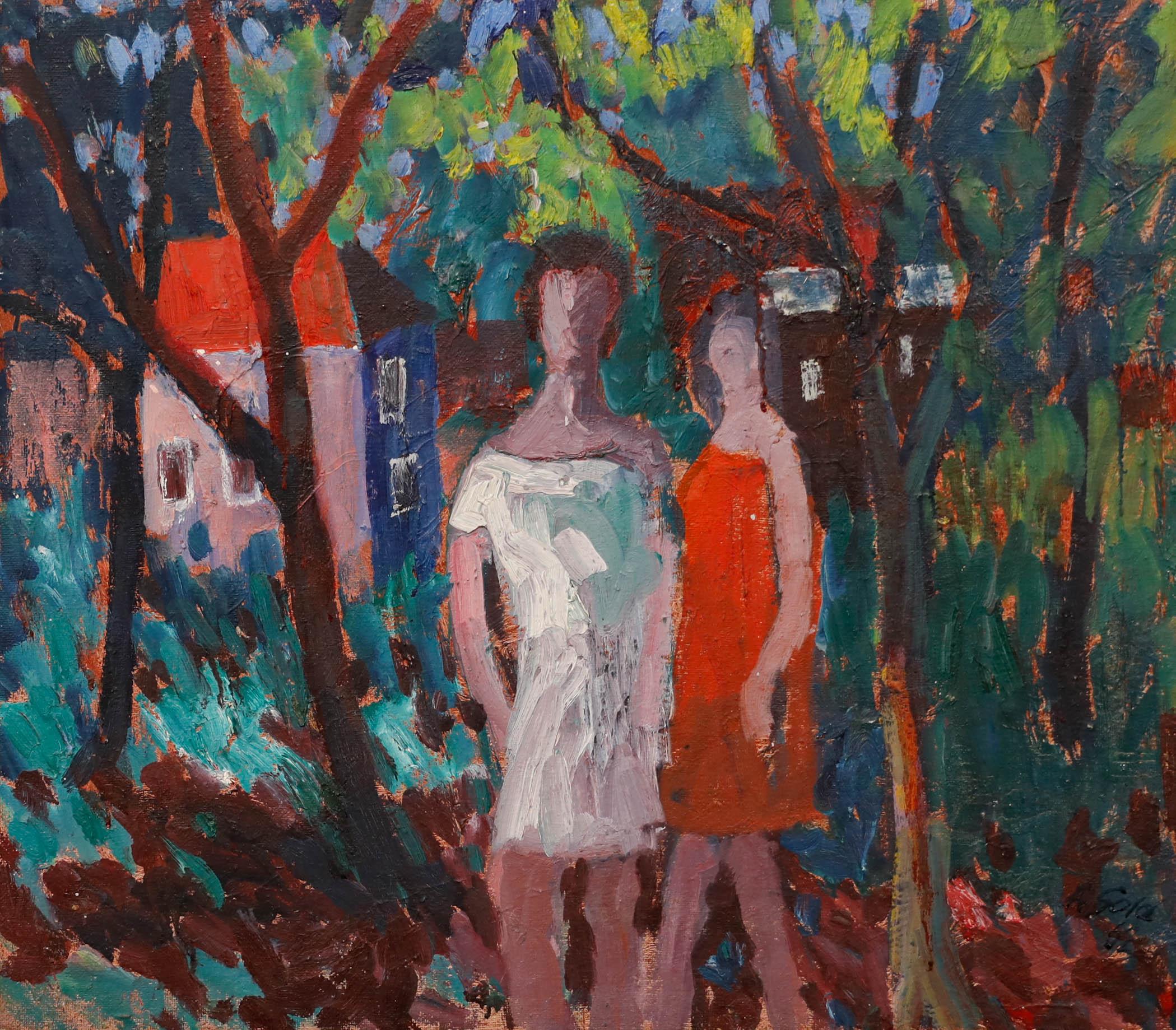 Anton Gold (1914-1970) - 1962 Óleo, Mujeres del bosque - Painting de Unknown