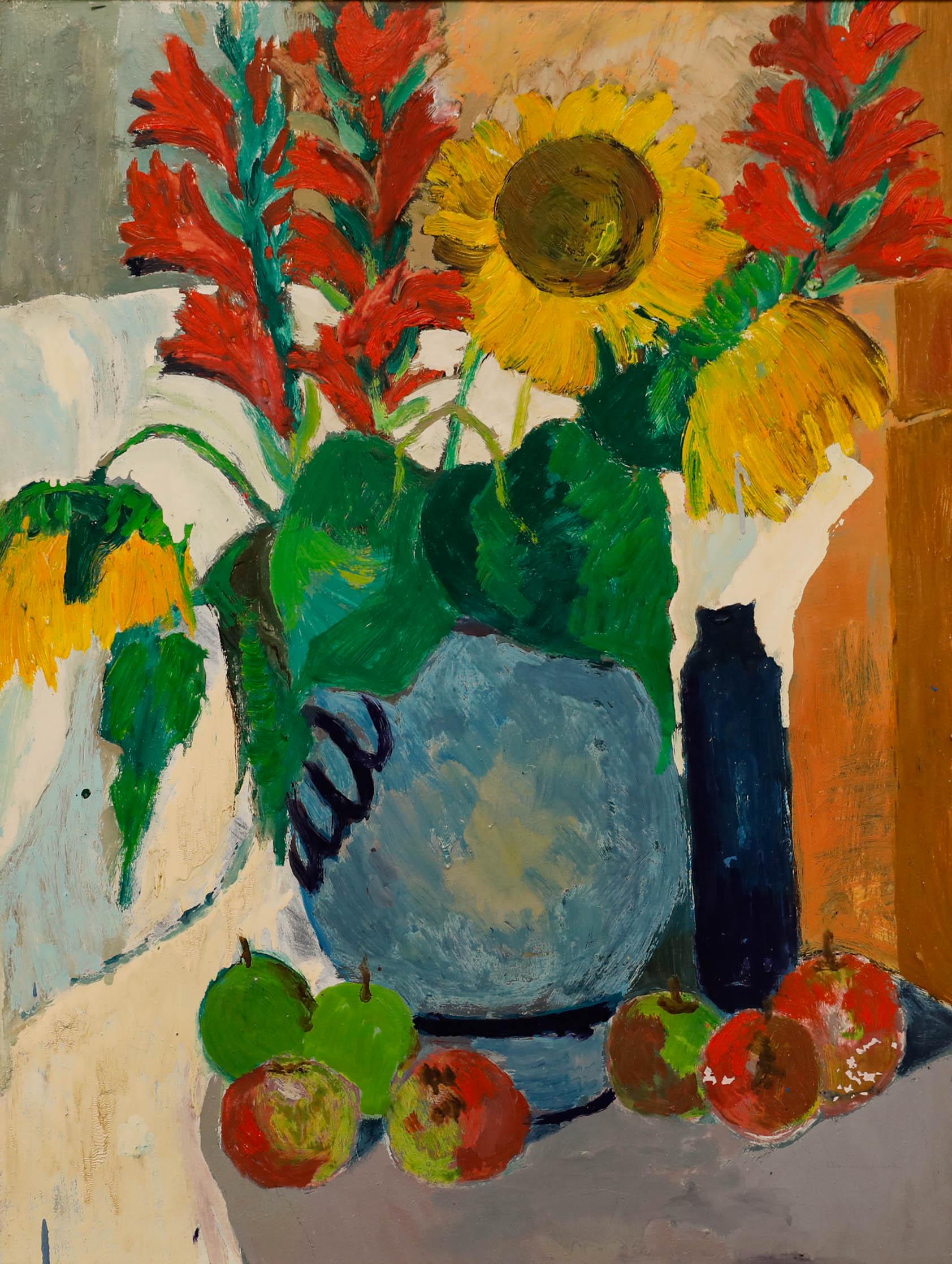 Anton Gold (1914-1970) - Framed Oil, Still Life of Gladiolus & Sunflowers - Painting by Unknown