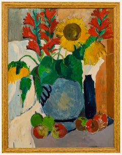 Anton Gold (1914-1970) - Framed Oil, Still Life of Gladiolus & Sunflowers