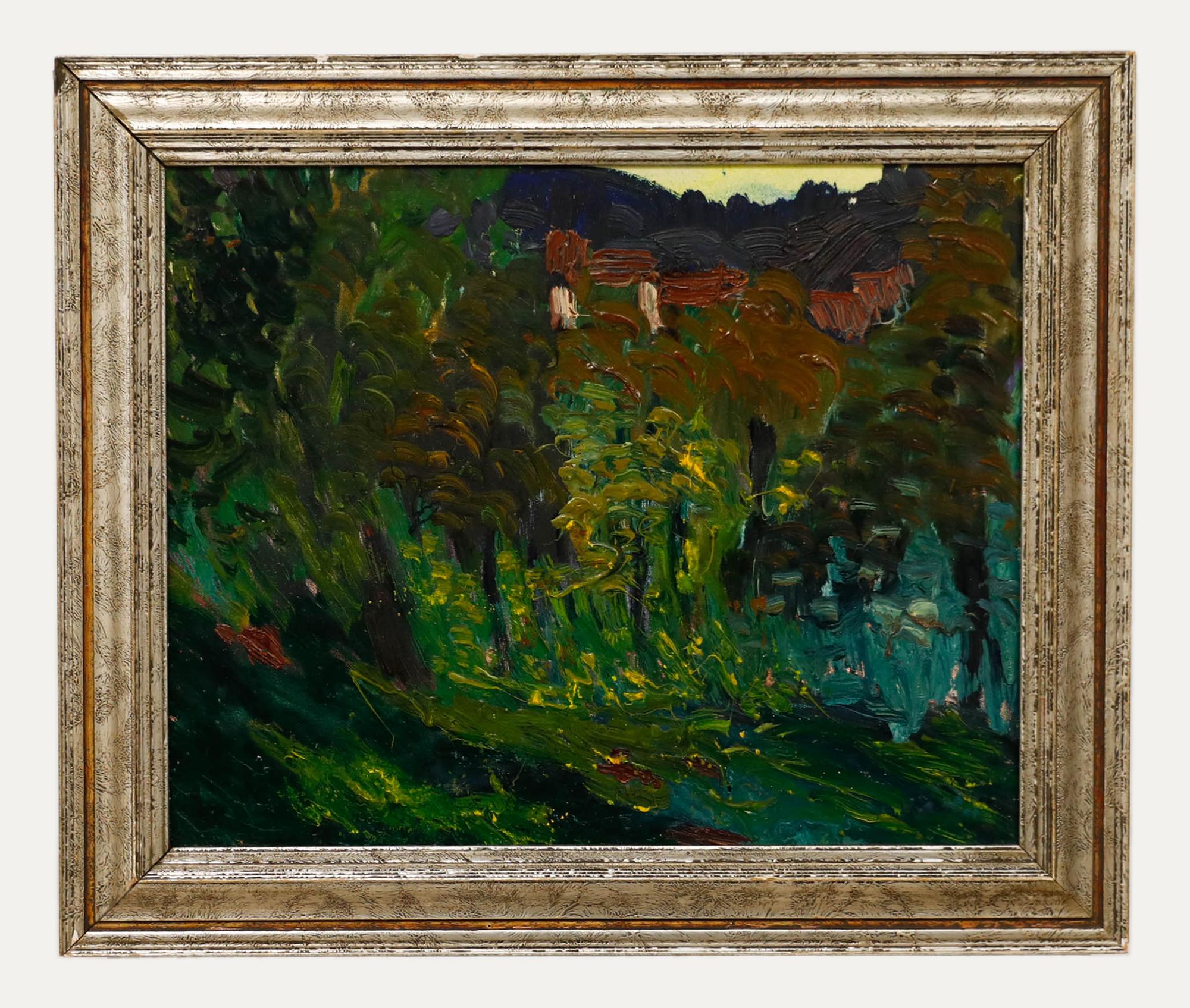 Landscape Painting Unknown - Anton Gold (1914-1970) - Huile du milieu du 20e siècle, forêt d'automne