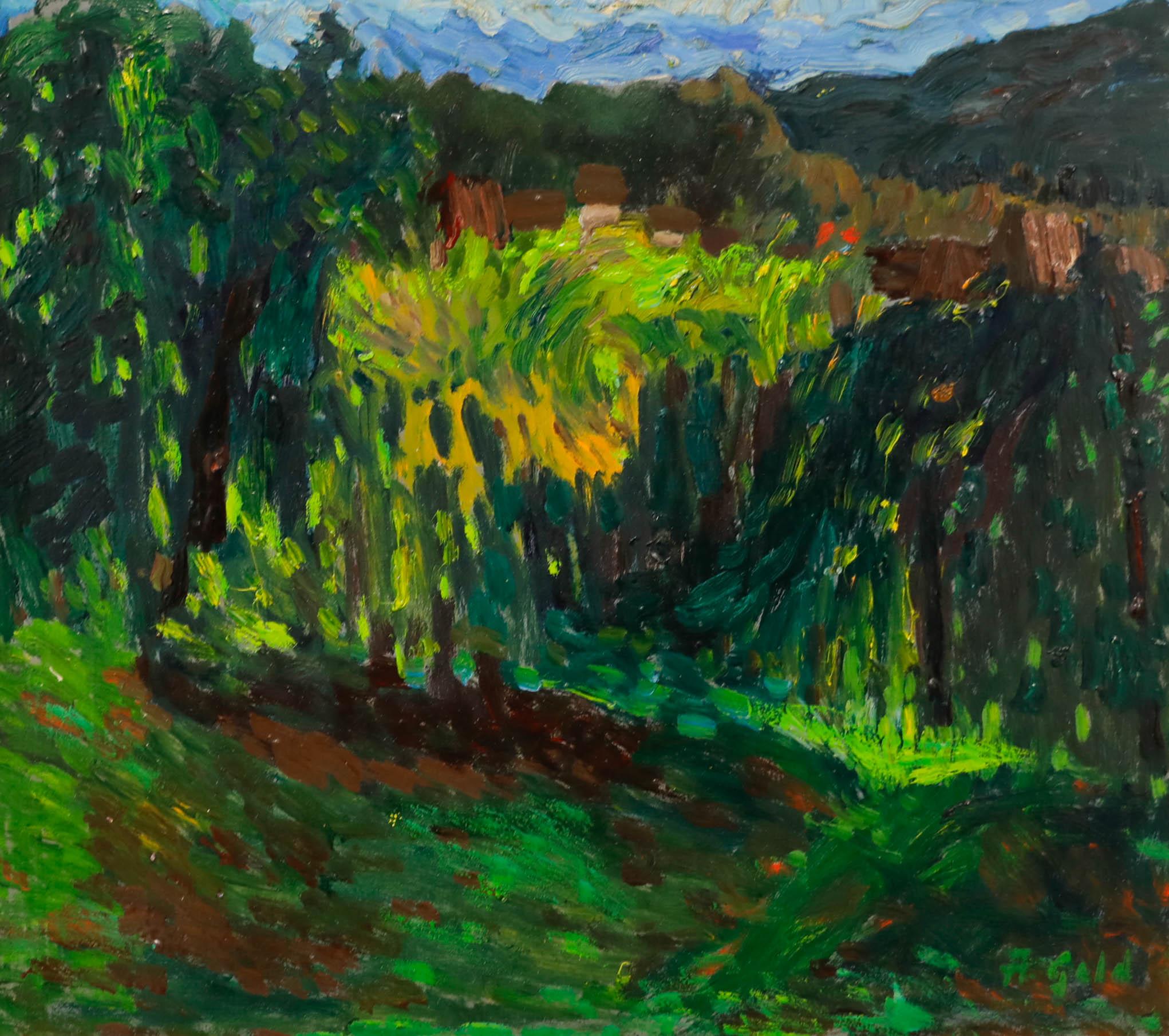 Anton Gold (1914-1970) - Ölgemälde mit Blick auf die Berge, Mitte des 20. Jahrhunderts – Painting von Unknown