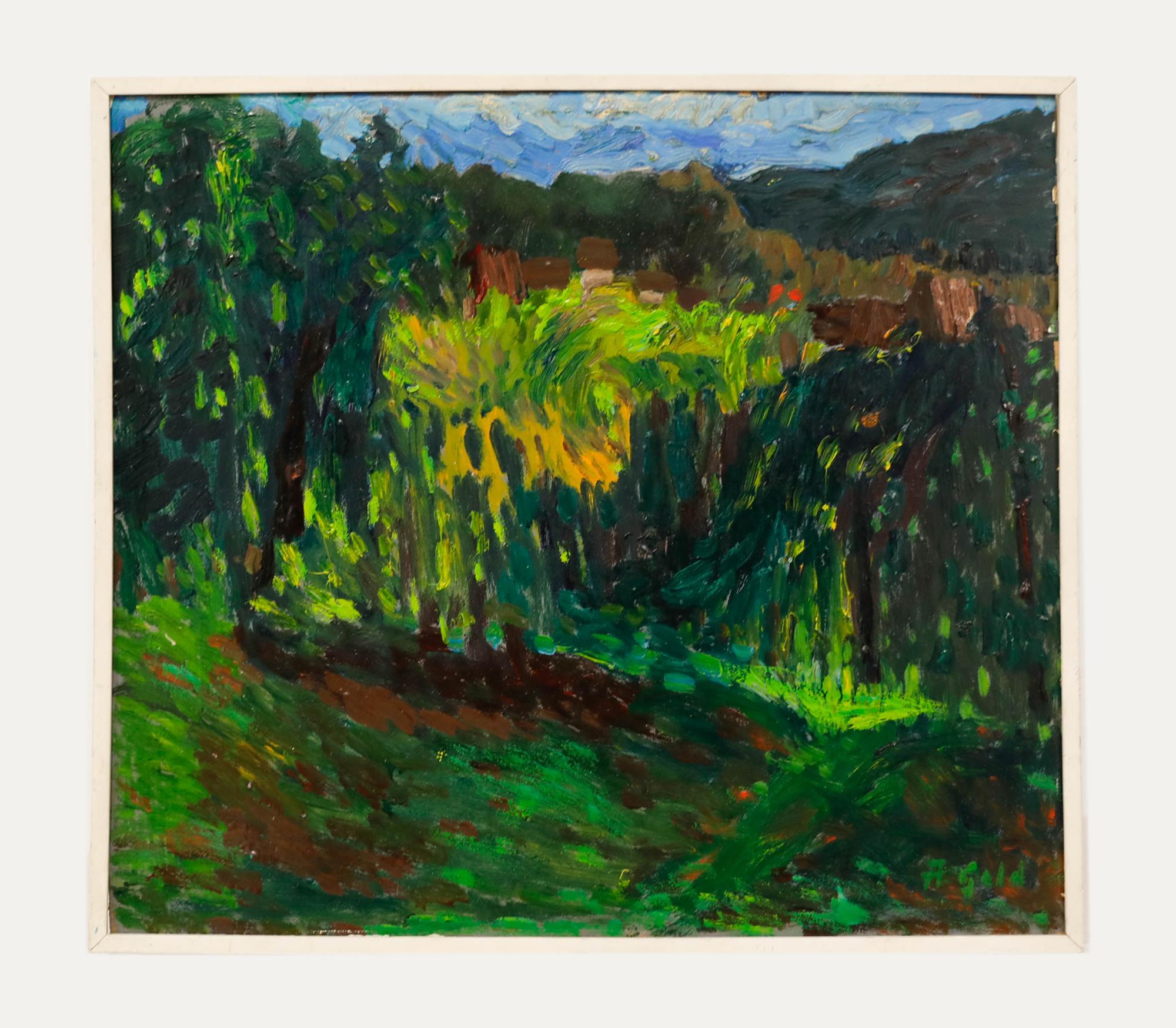 Anton Gold (1914-1970) - Huile du milieu du 20e siècle, Regardant les montagnes