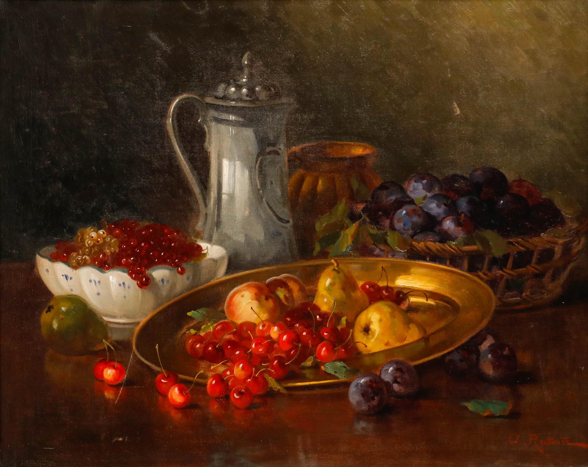 Anton Raufer-Redtwitz (1871-1965) – Öl, Stillleben mit Kirschen – Painting von Unknown