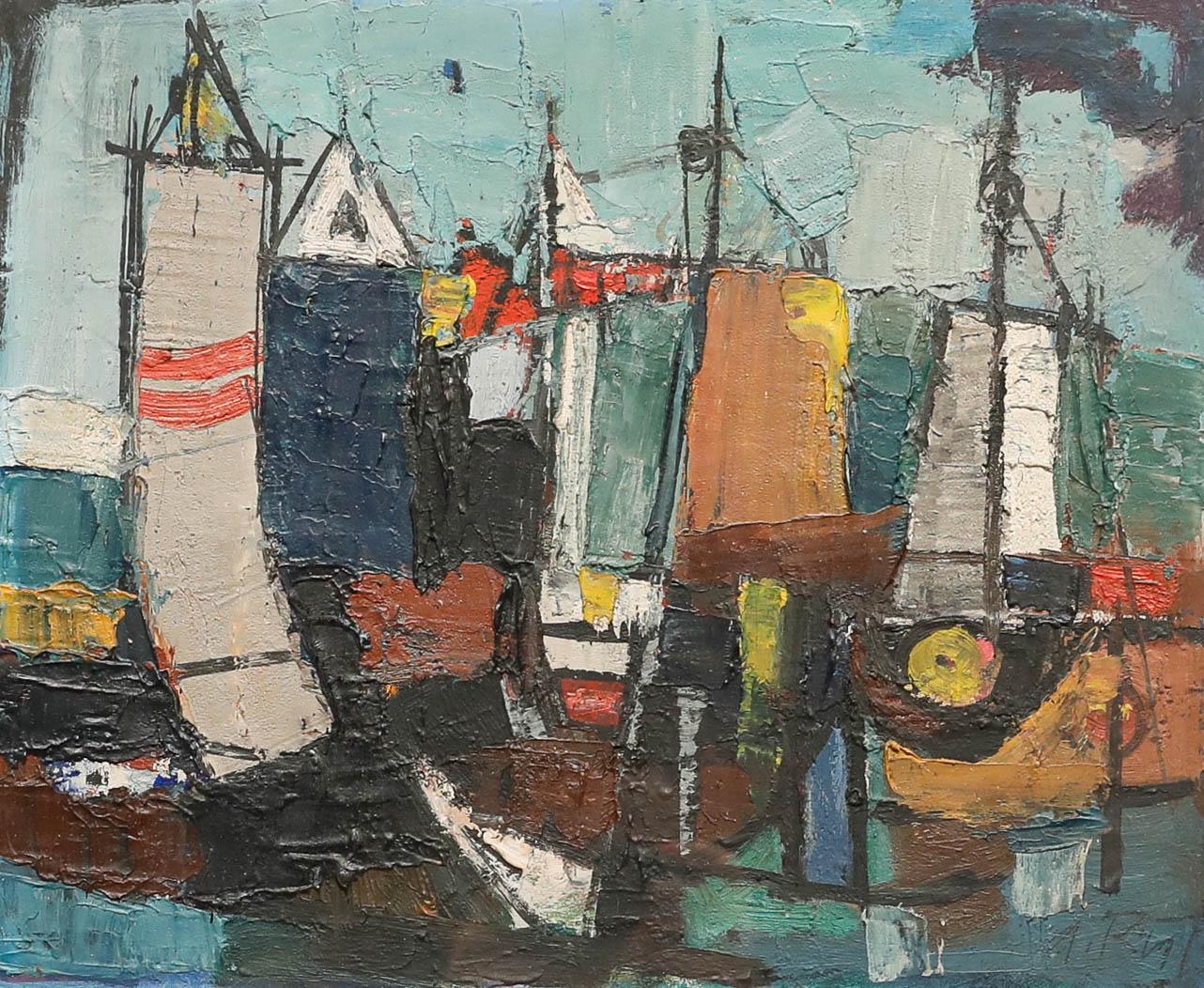 Anton Reichenberg (1910-1984) - Olio del XX secolo incorniciato, Al porto - Painting di Unknown