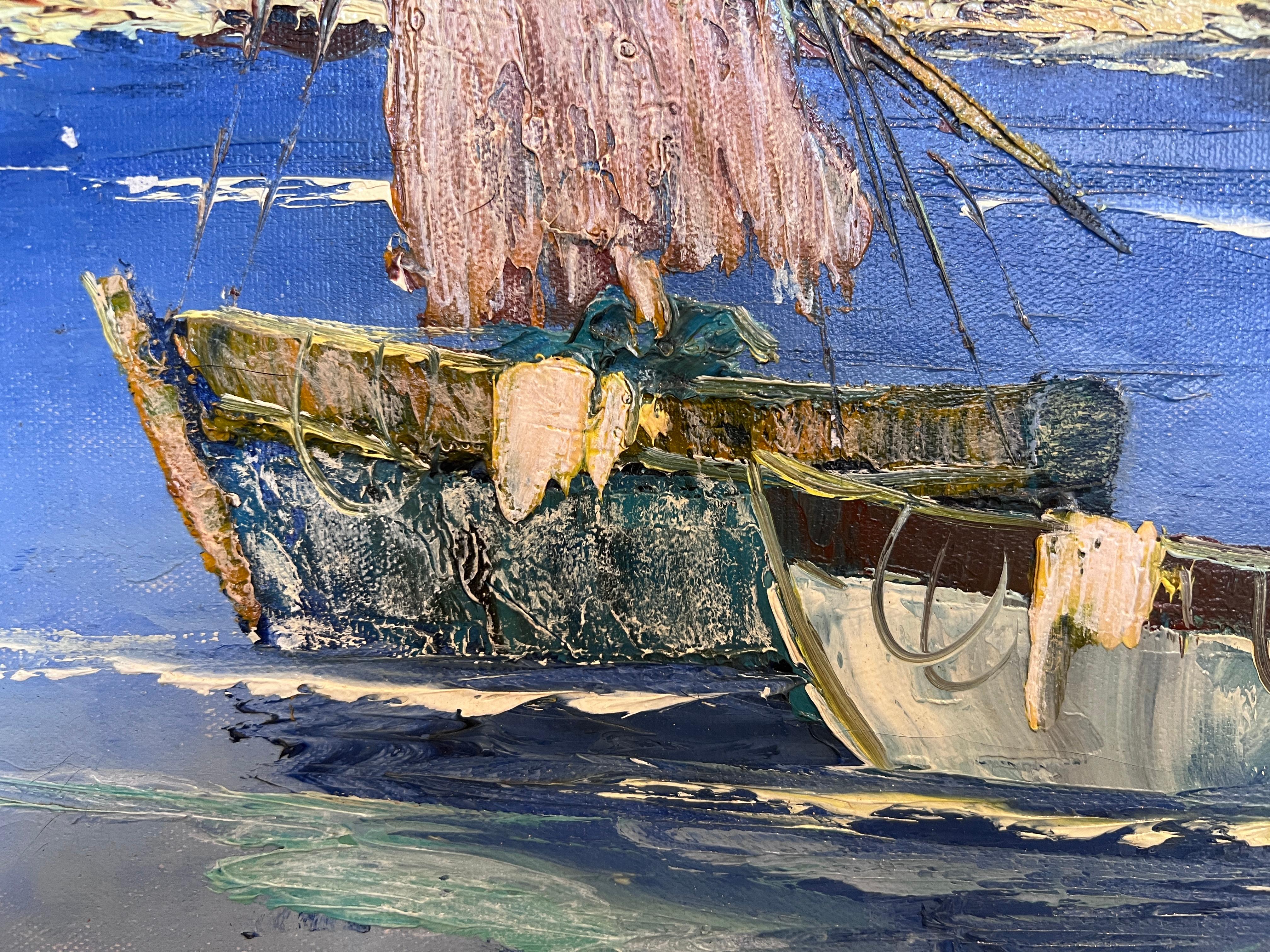Antoniou Signiertes Original-Ölgemälde, Meereslandschaft, Küstenszene, gerahmte Vintage-Kunst im Angebot 5