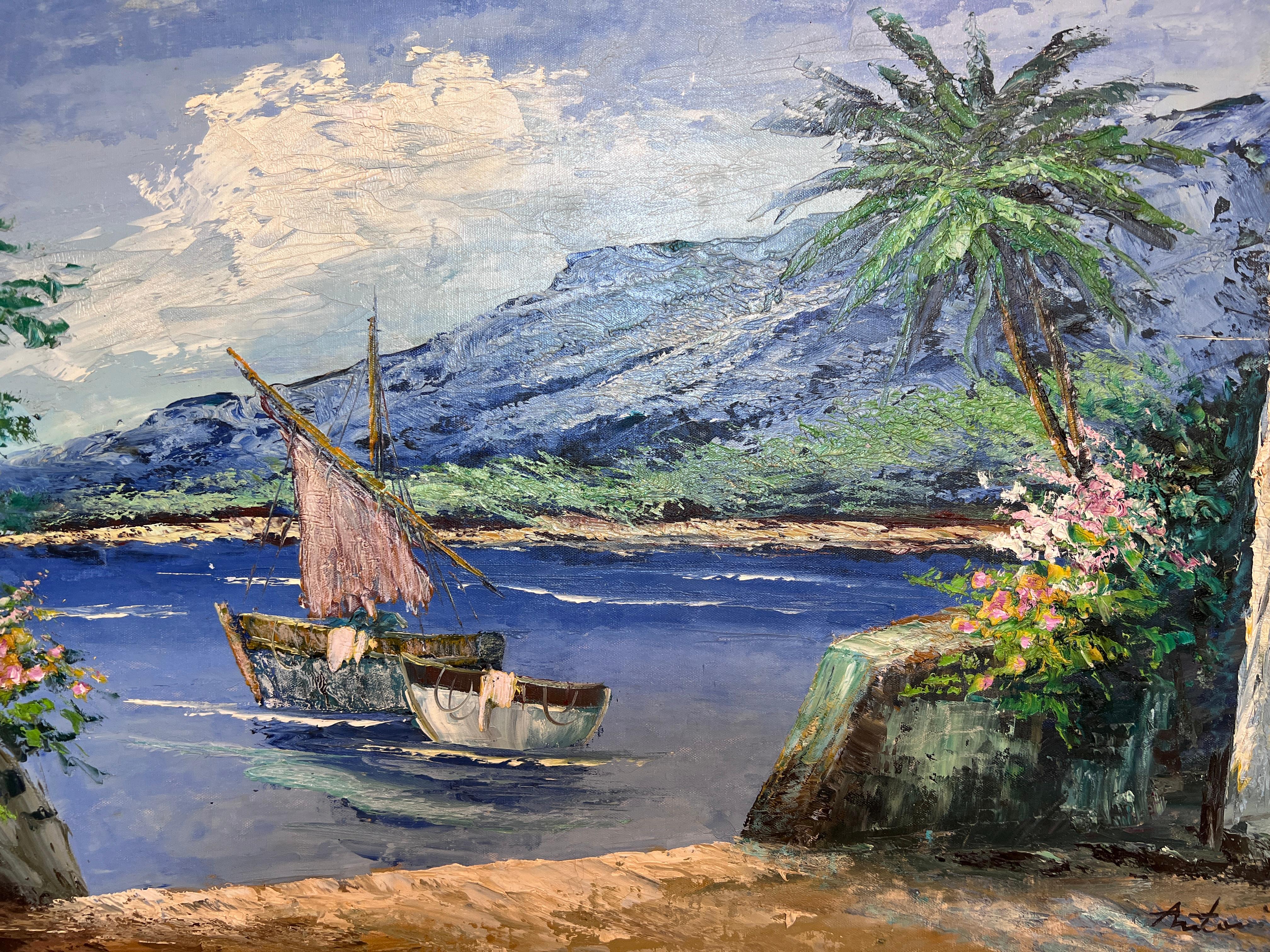 Antoniou Signiertes Original-Ölgemälde, Meereslandschaft, Küstenszene, gerahmte Vintage-Kunst (Impressionismus), Painting, von Unknown
