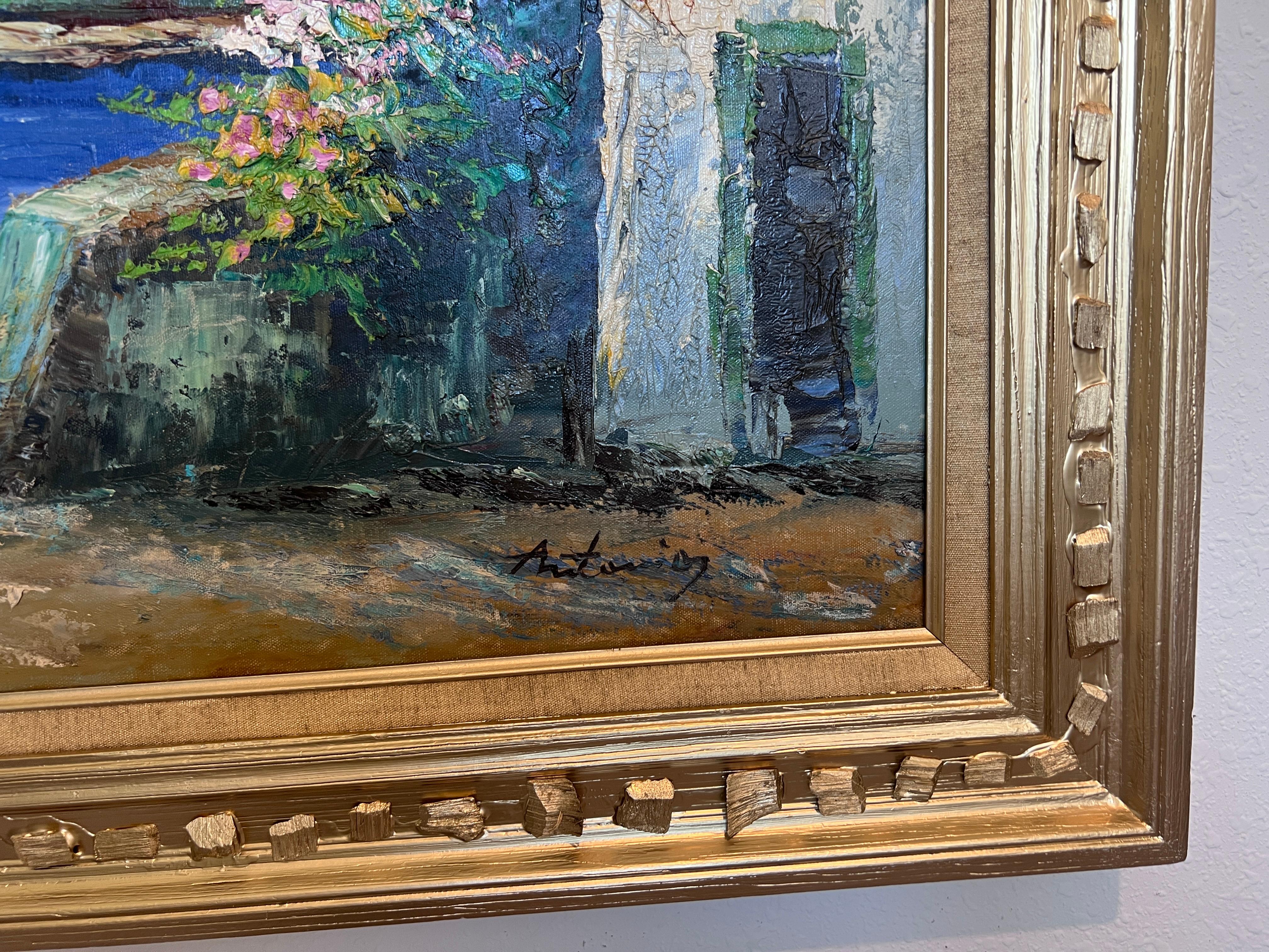 Antoniou Signiertes Original-Ölgemälde, Meereslandschaft, Küstenszene, gerahmte Vintage-Kunst im Angebot 2