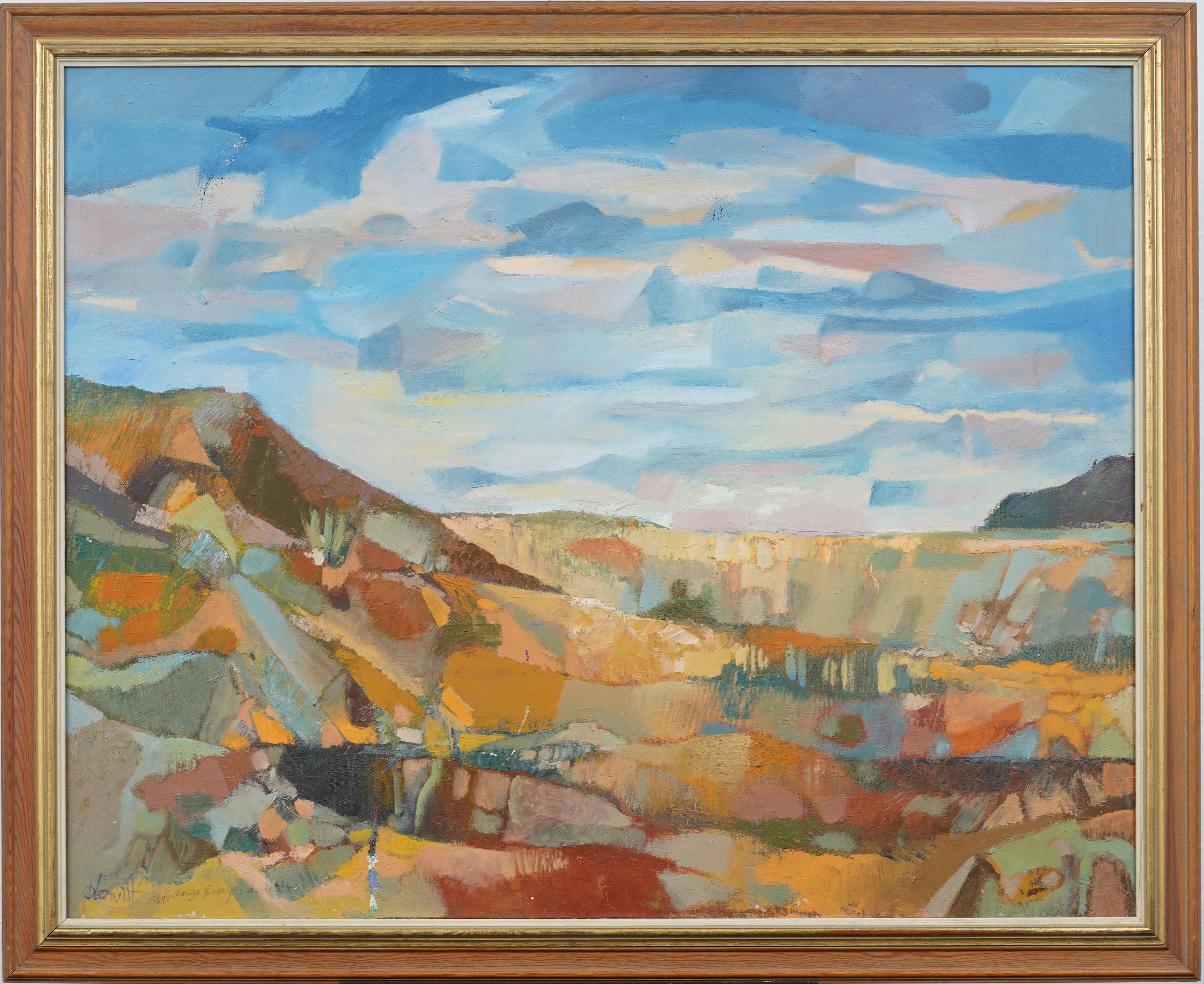 Unknown Landscape Painting - Anza-Borrego Desert California Modernist Large Landscape Framed Oil Painting