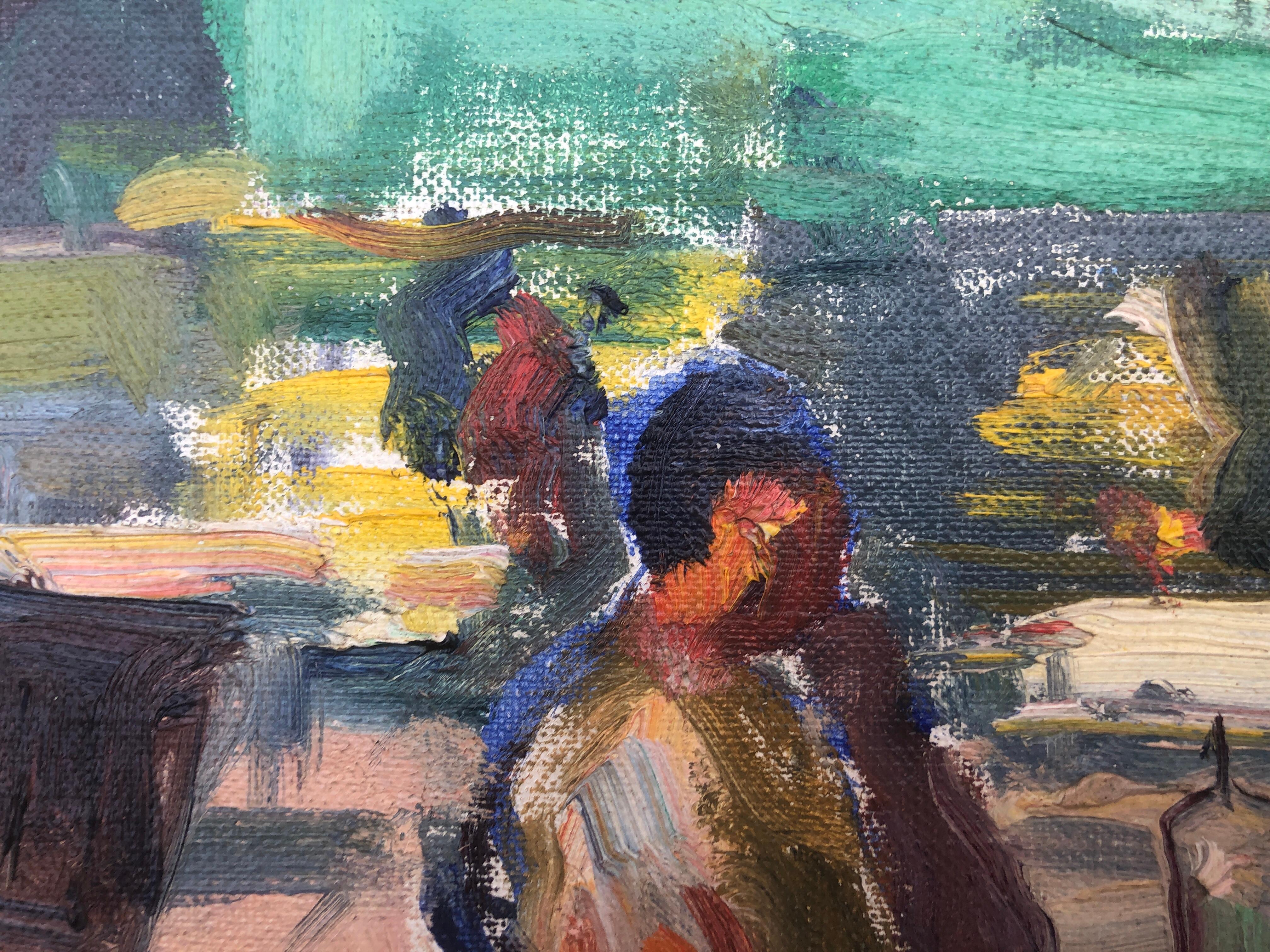 peritif auf der Terrasse der Bar, spanisches Gemälde in Öl auf Leinwand (Fauvismus), Painting, von Unknown