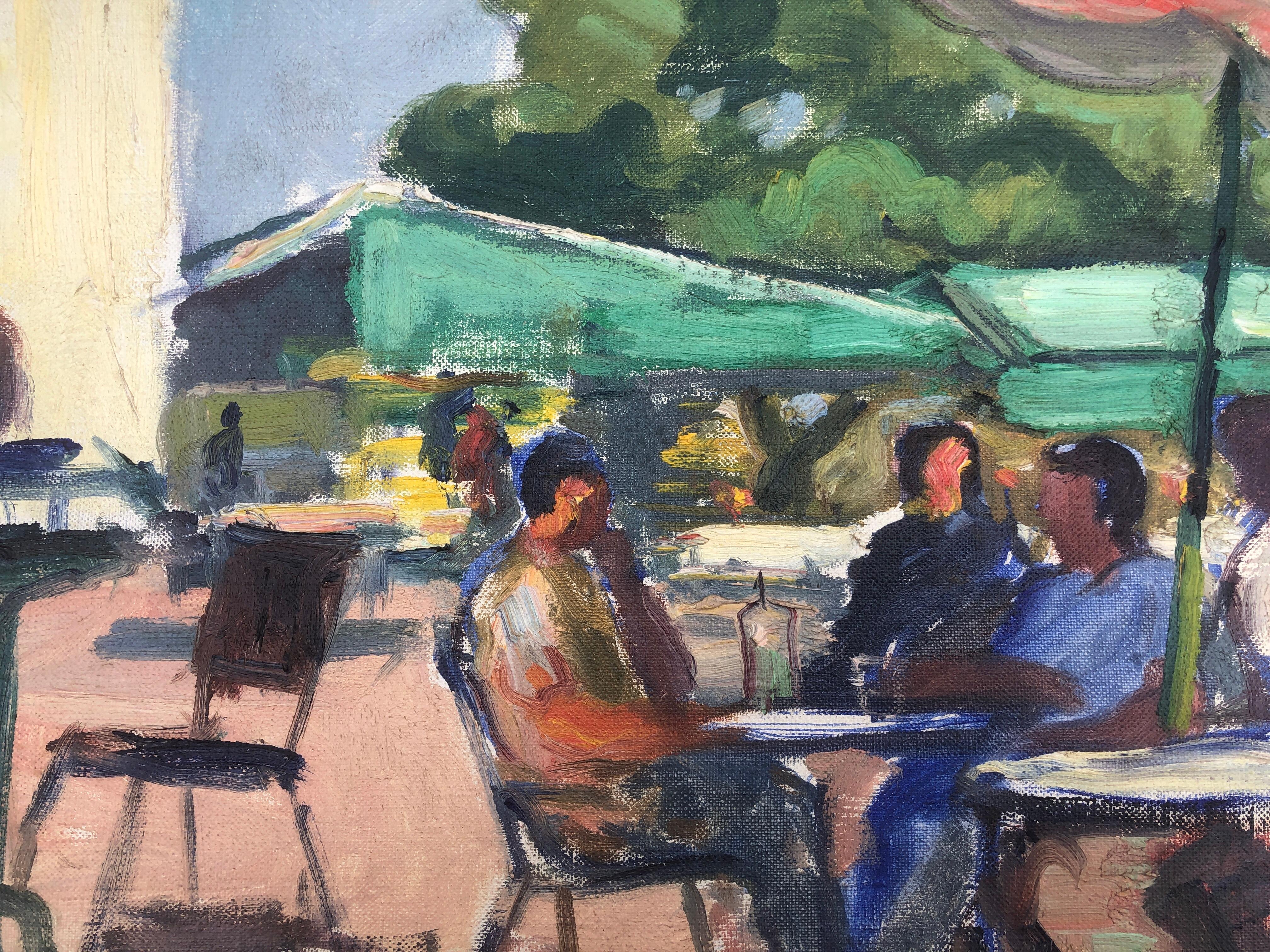 Aperitif on the terrace of the bar spanish oil on canvas painting For Sale 1