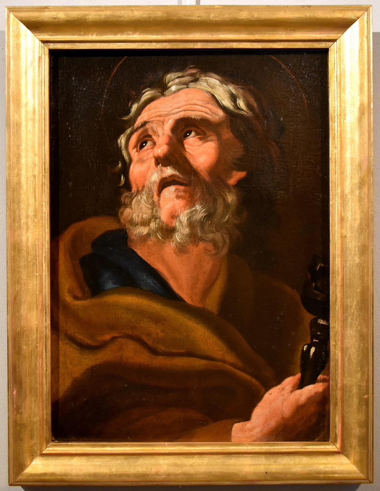 Apostle Peter Roman school Paint Oil on canvas Old master 17th Century Italian - Painting by Unknown
