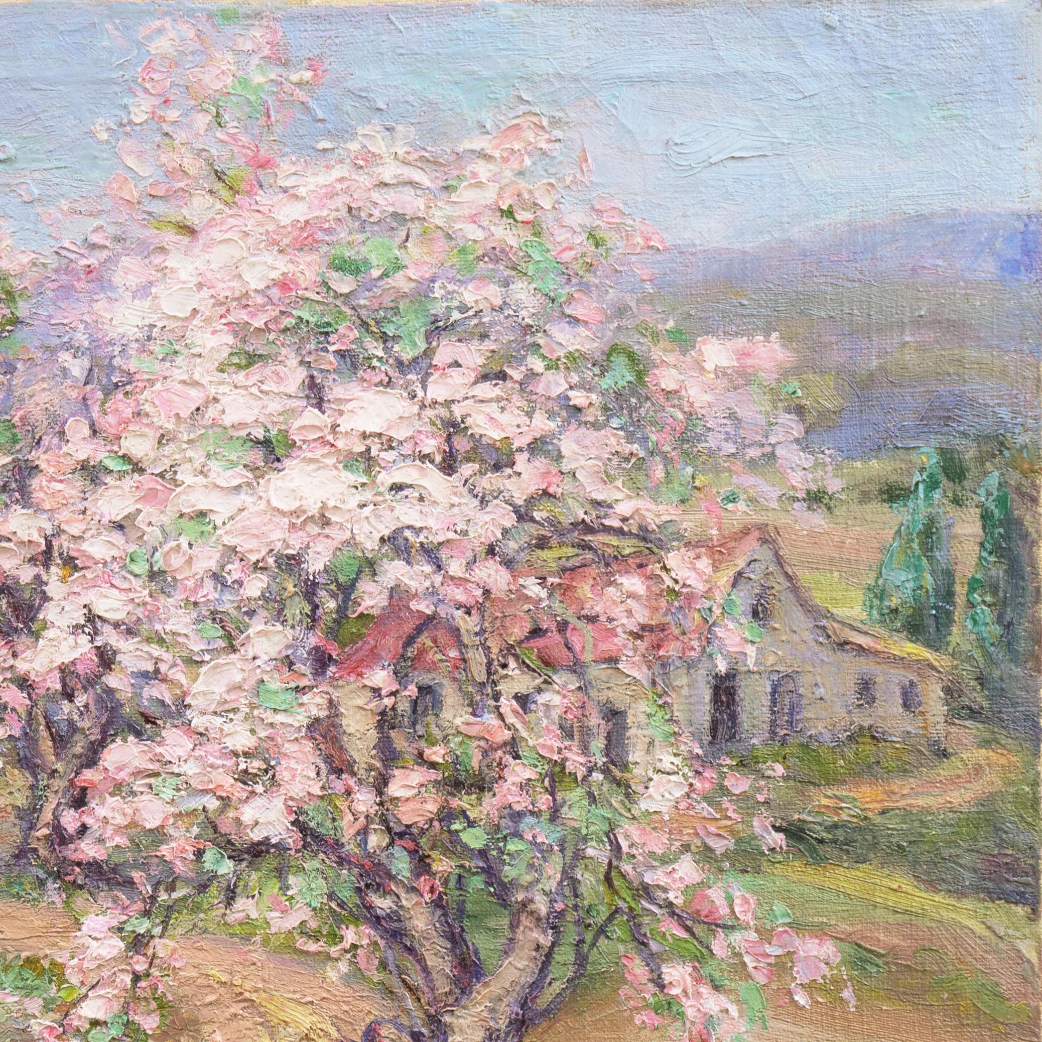 Apple Blossoms - Brown Landscape Painting by Unknown
