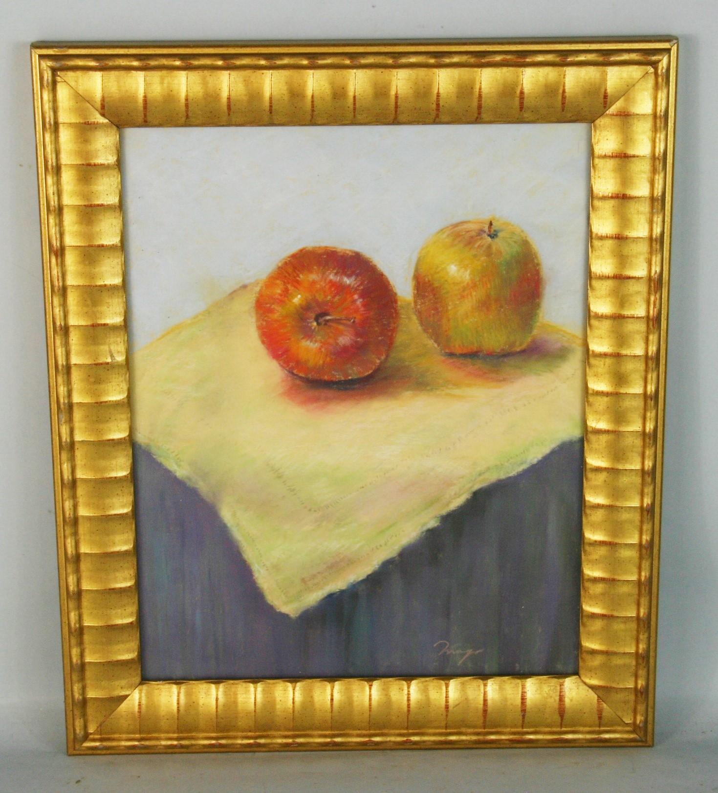 Apple Fruit Still Life Pastel - Painting by Unknown