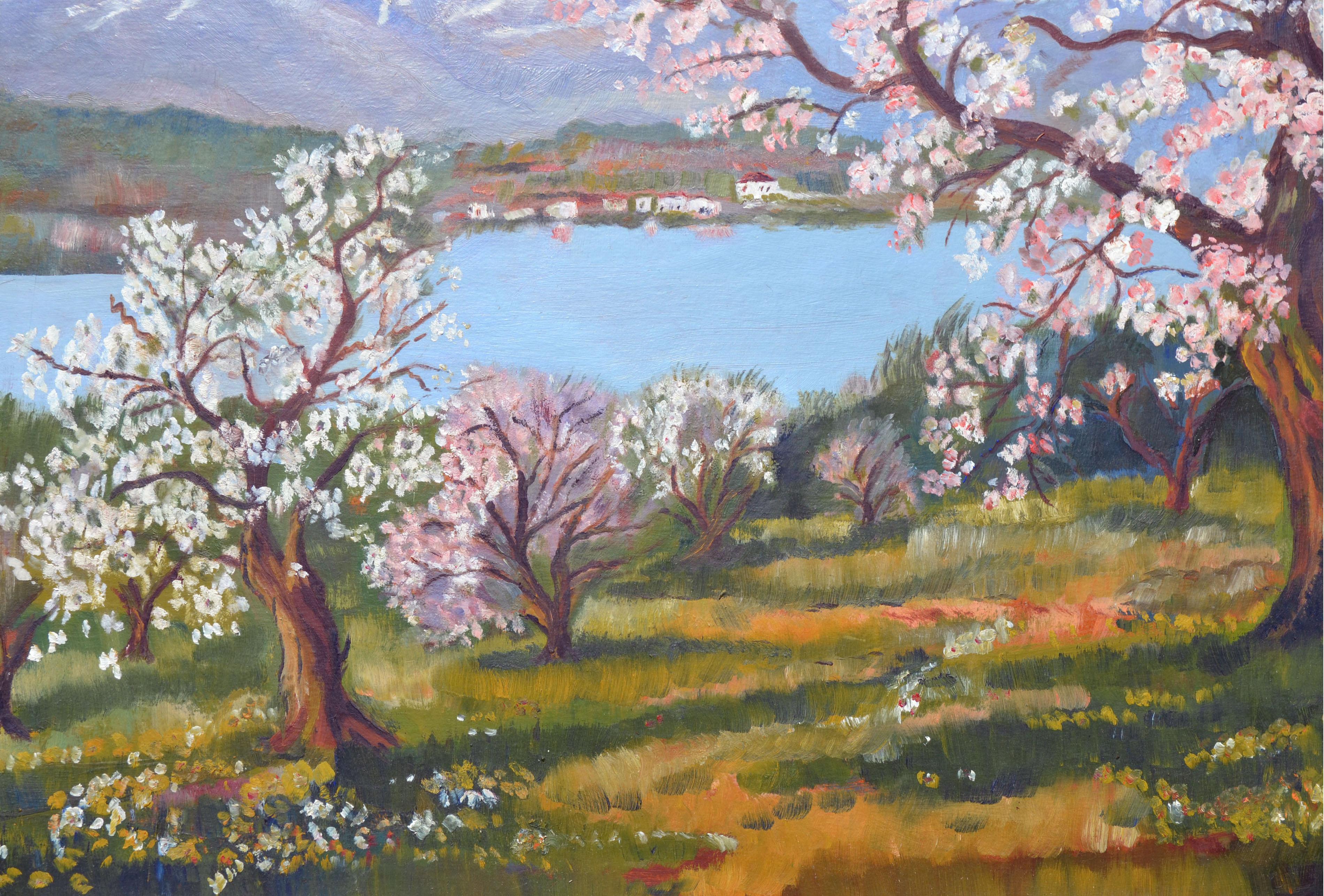 Apple Trees in Bloom Landscape (Amerikanischer Impressionismus), Painting, von Unknown