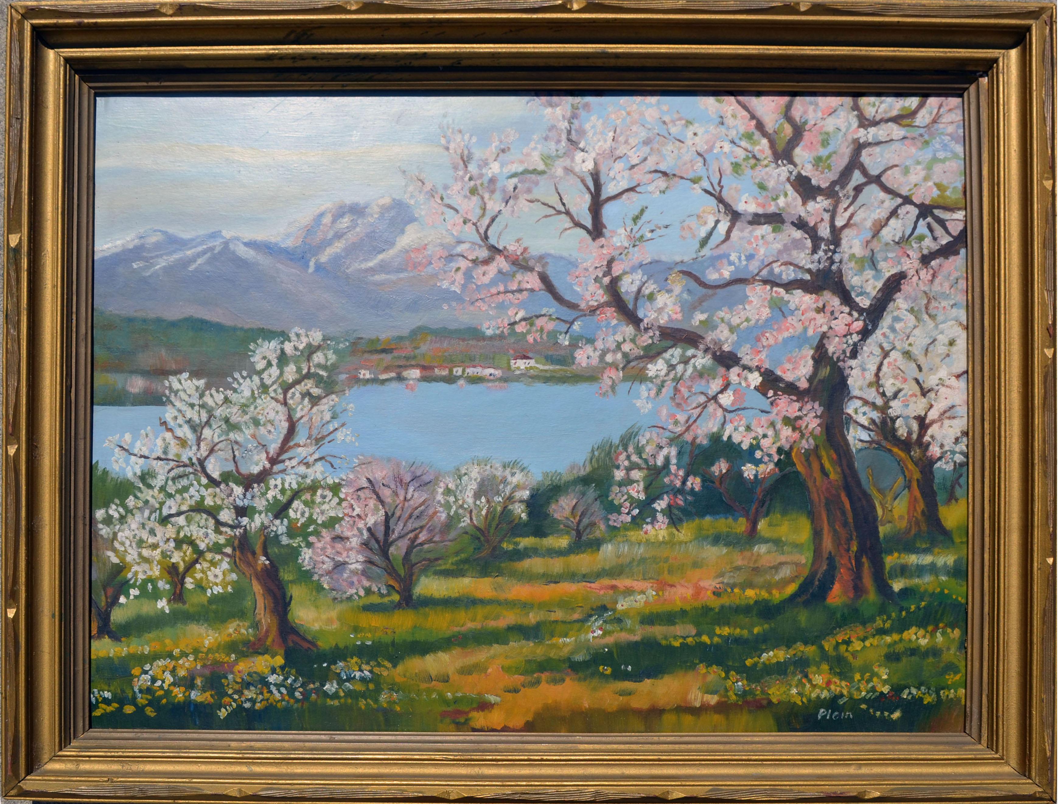 Unknown Landscape Painting – Apple Trees in Bloom Landscape