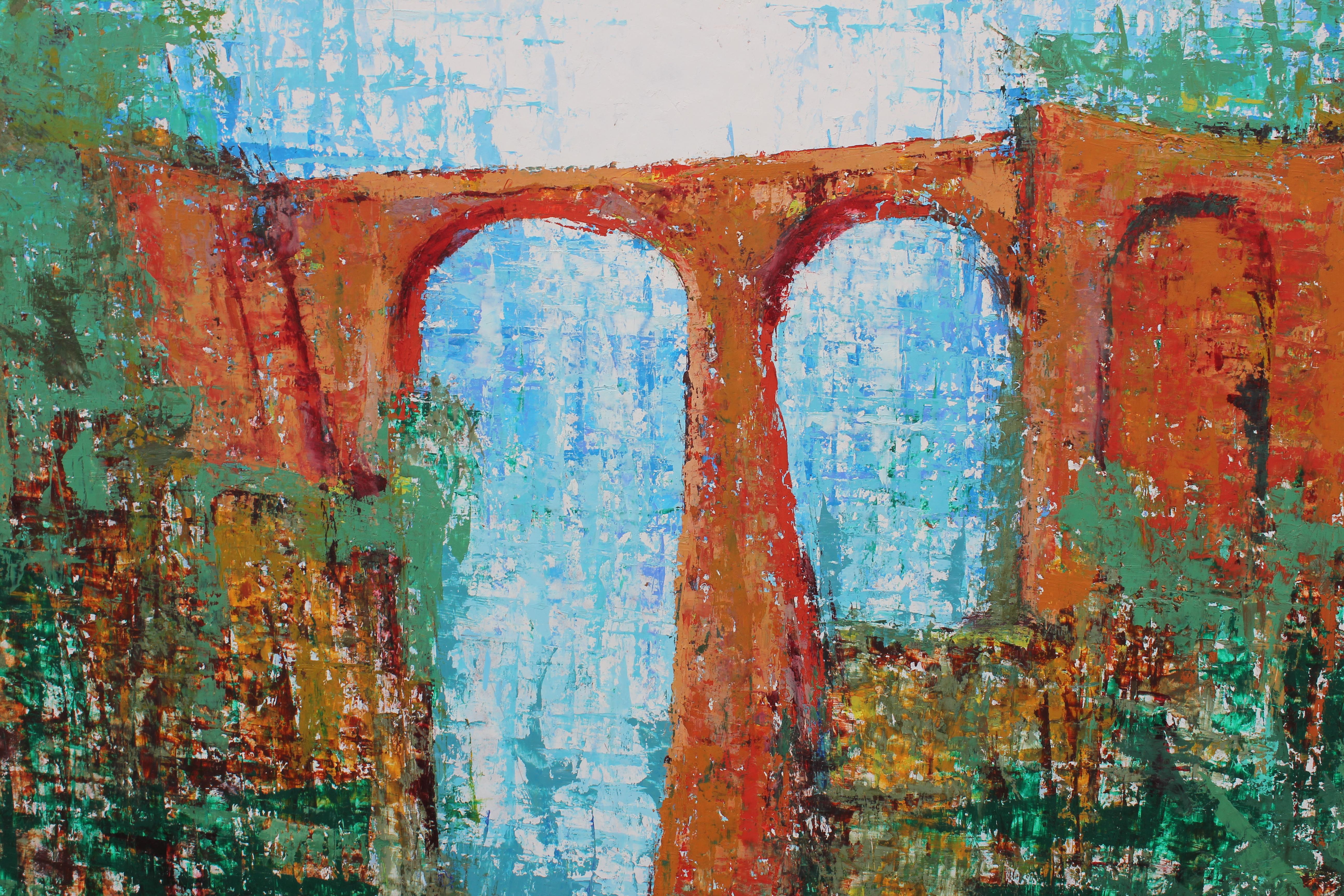 Aqueduct Impressionist Landscape View - Painting by Unknown