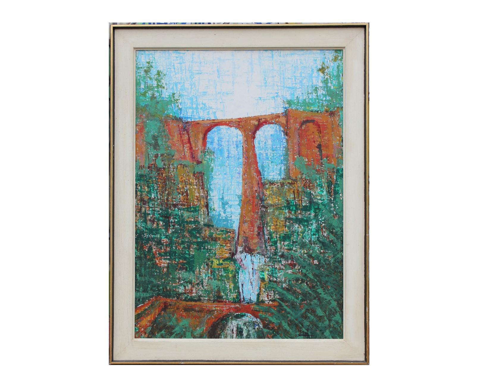 Unknown Abstract Painting - Aqueduct Impressionist Landscape View
