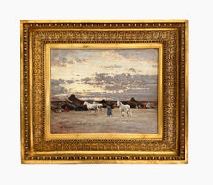 Antique "Arab Camp at desert" Oil Painting on Board 