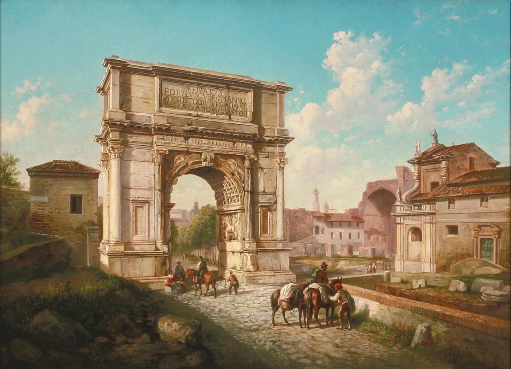 Arch of Titus, Rome - a view of the Arch and its surroundings c. 1835 - Painting by Unknown