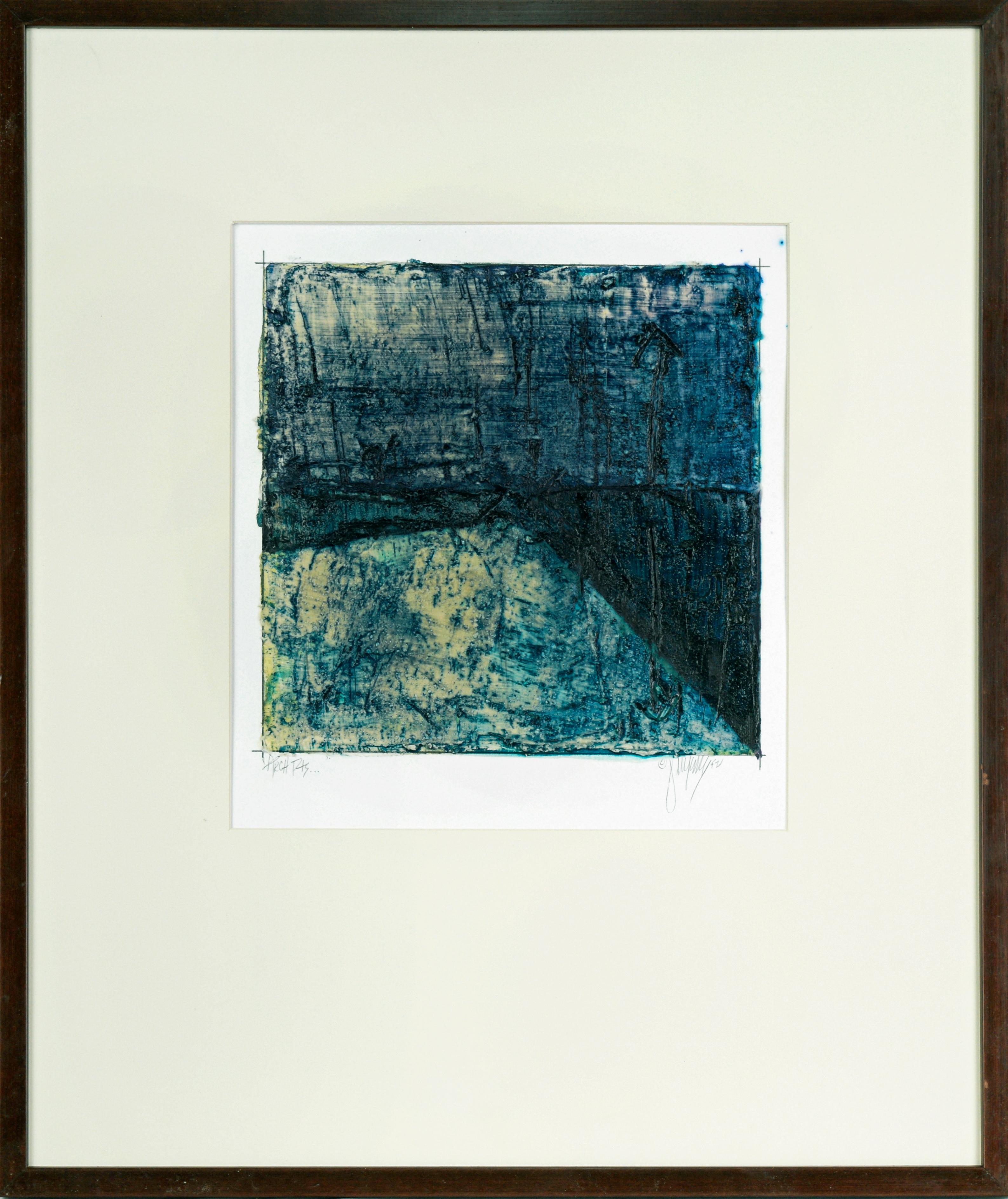 Unknown Abstract Painting - "Arch Points" - Abstract Expressionist Indigo Dye on Acrylic Resin Sculptural 