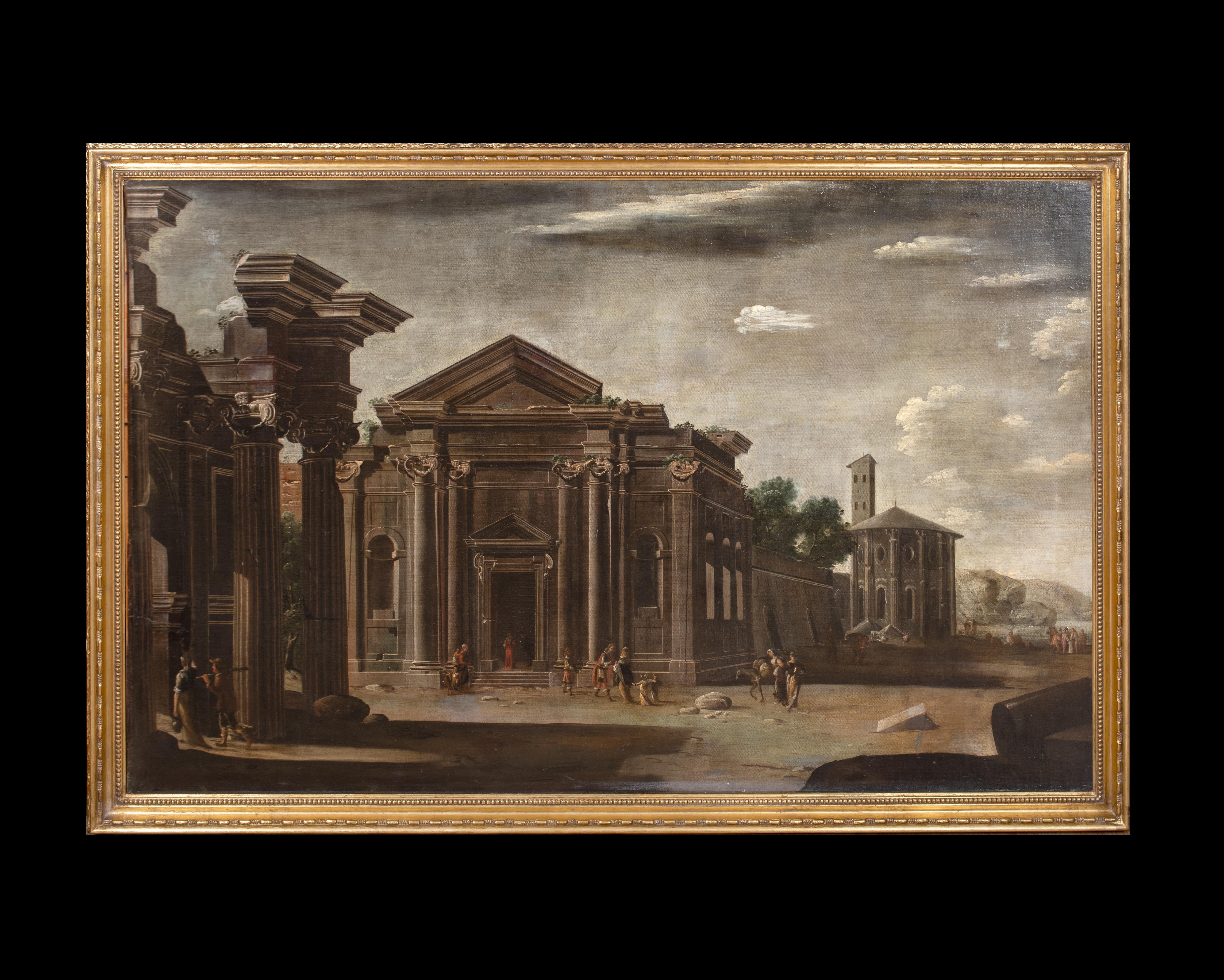 Capriccio architettonico di Roma antica, XVII secolo Viviano Codazzi - Painting di Unknown