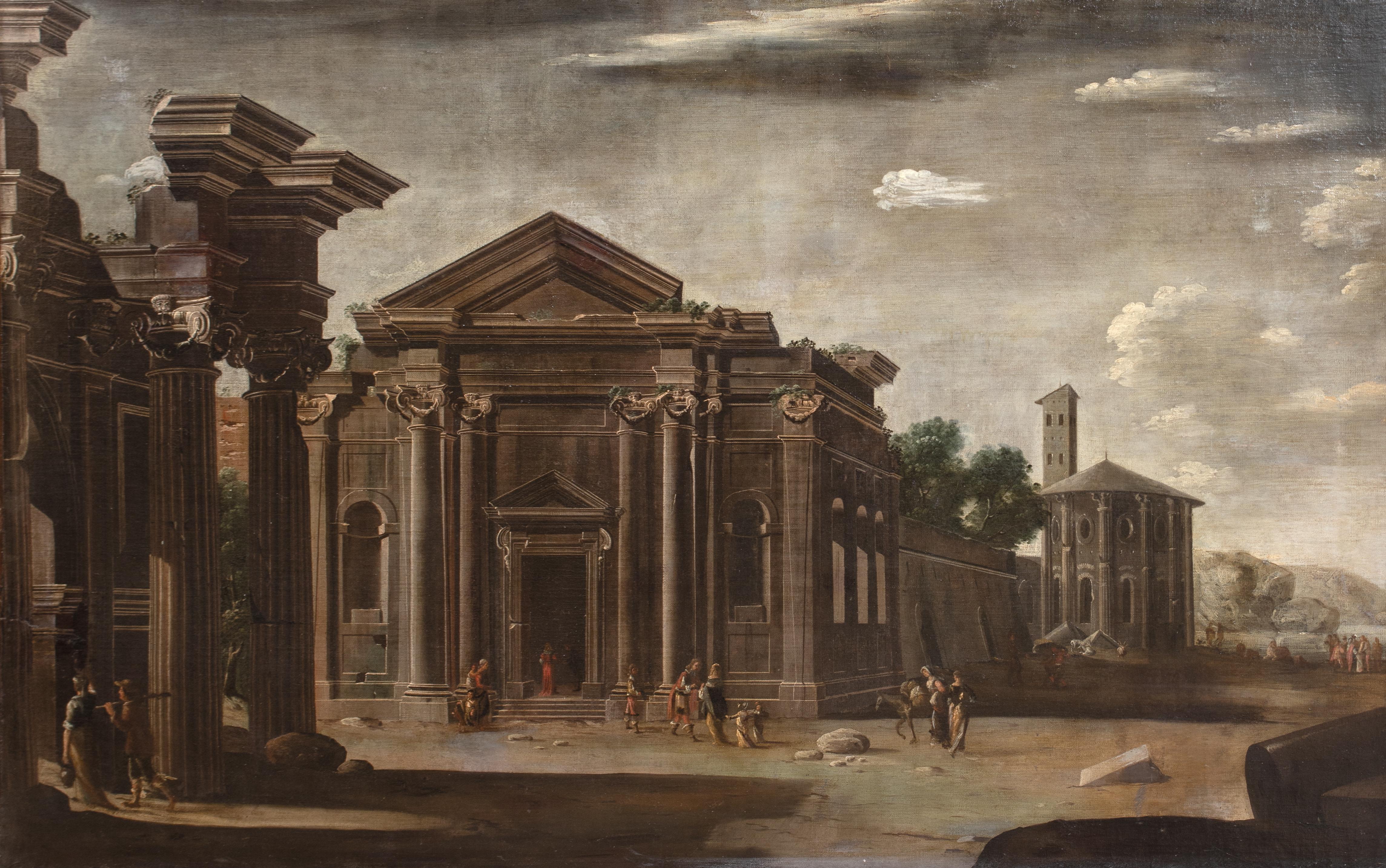 Capriccio architettonico di Roma antica, XVII secolo Viviano Codazzi - Portrait Painting Marrone di Unknown