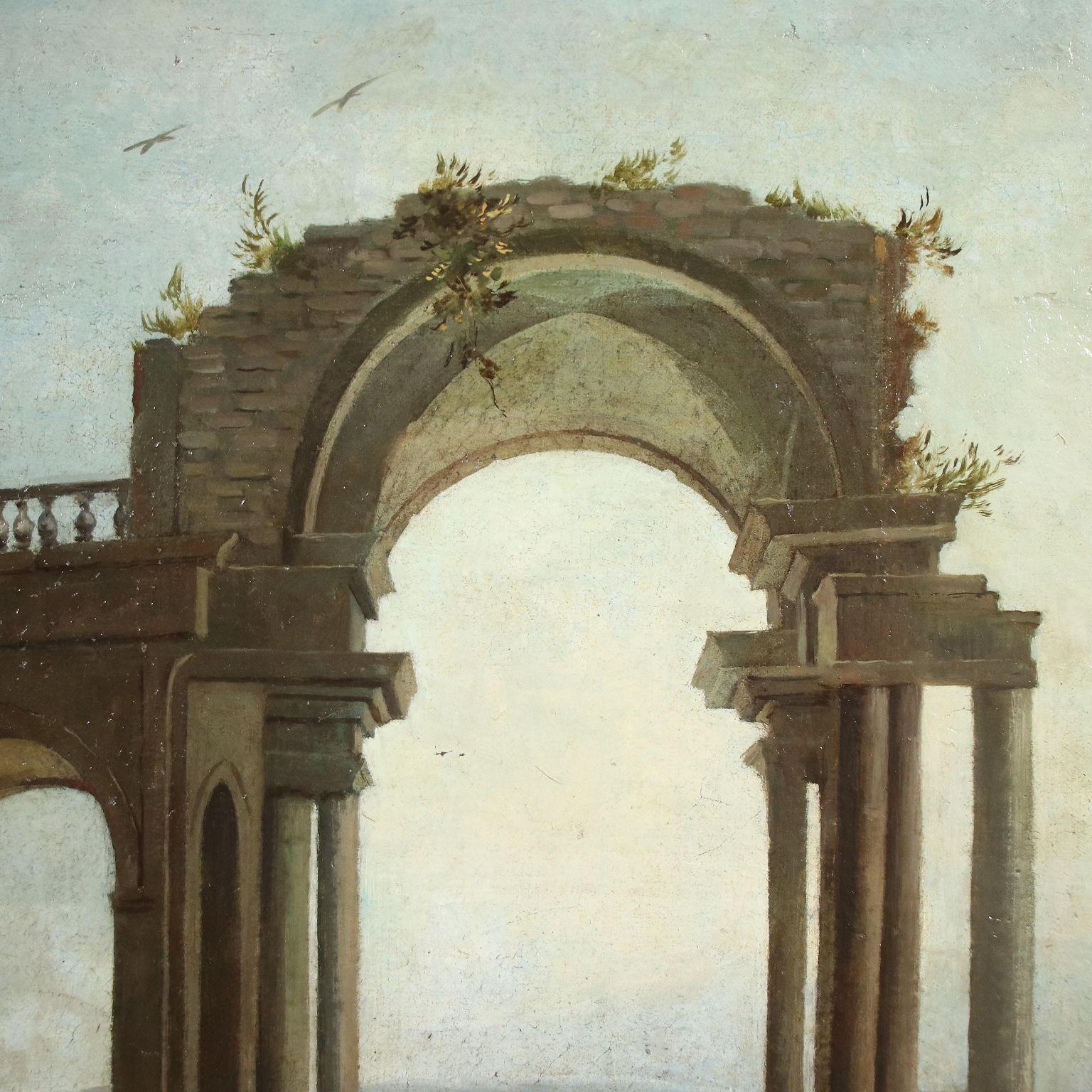 Architectural Capriccio with Figures, XVIIIth century For Sale 7
