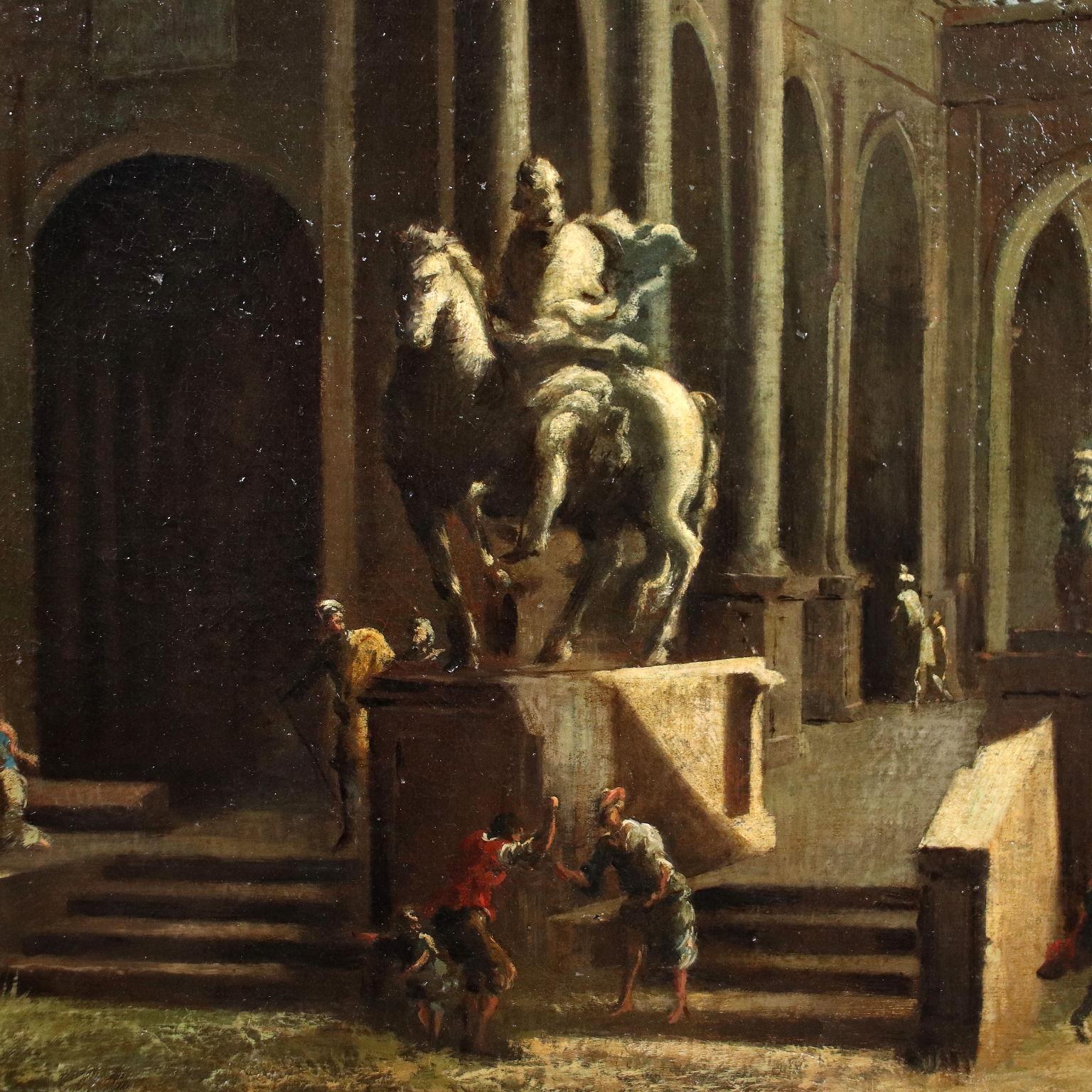 Architectural Capriccio with Figures, XVIIIth century - Other Art Style Painting by Unknown