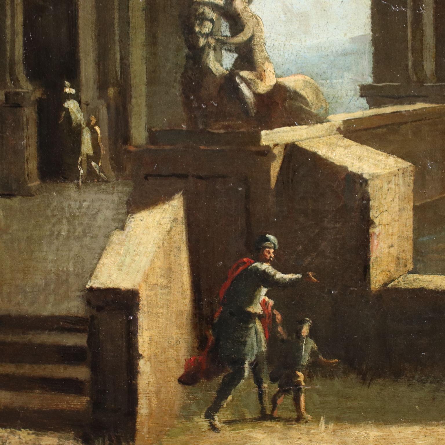 Architectural Capriccio with Figures, XVIIIth century For Sale 2