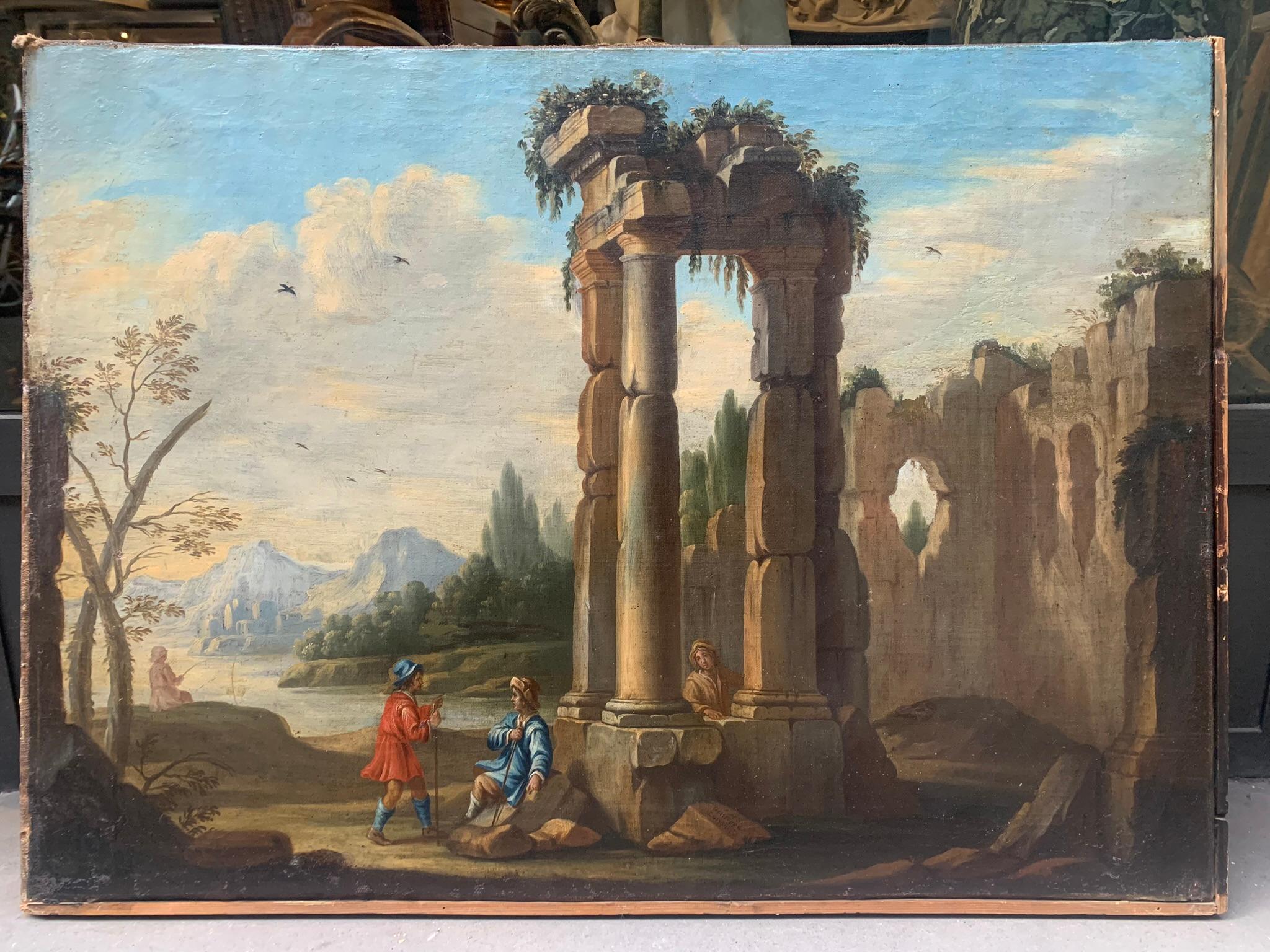 Architectural Capriccio With Roman Ruins : Signed G. Longhi And Dated 1718. 11