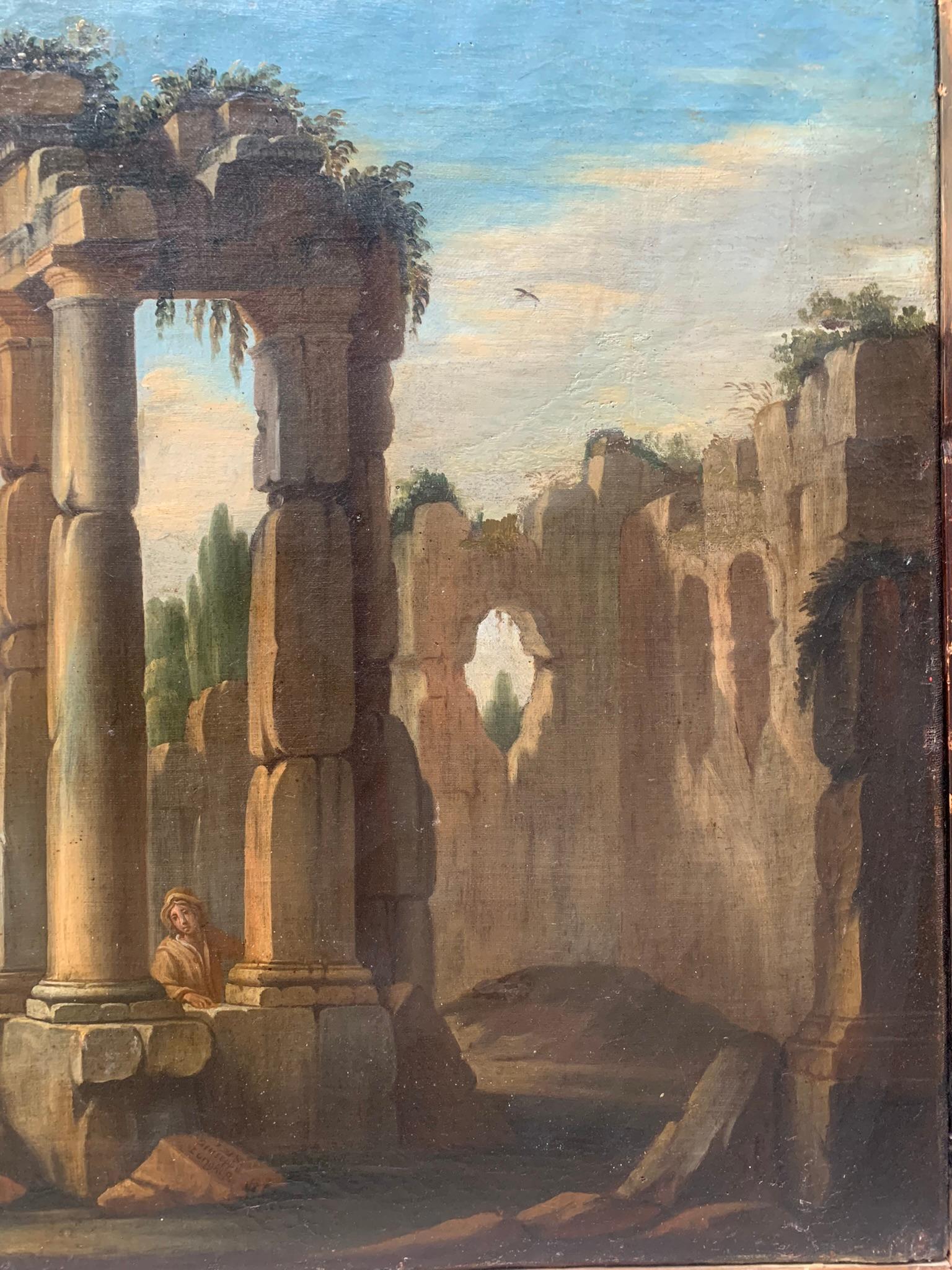 Architectural Capriccio With Roman Ruins : Signed G. Longhi And Dated 1718. 2