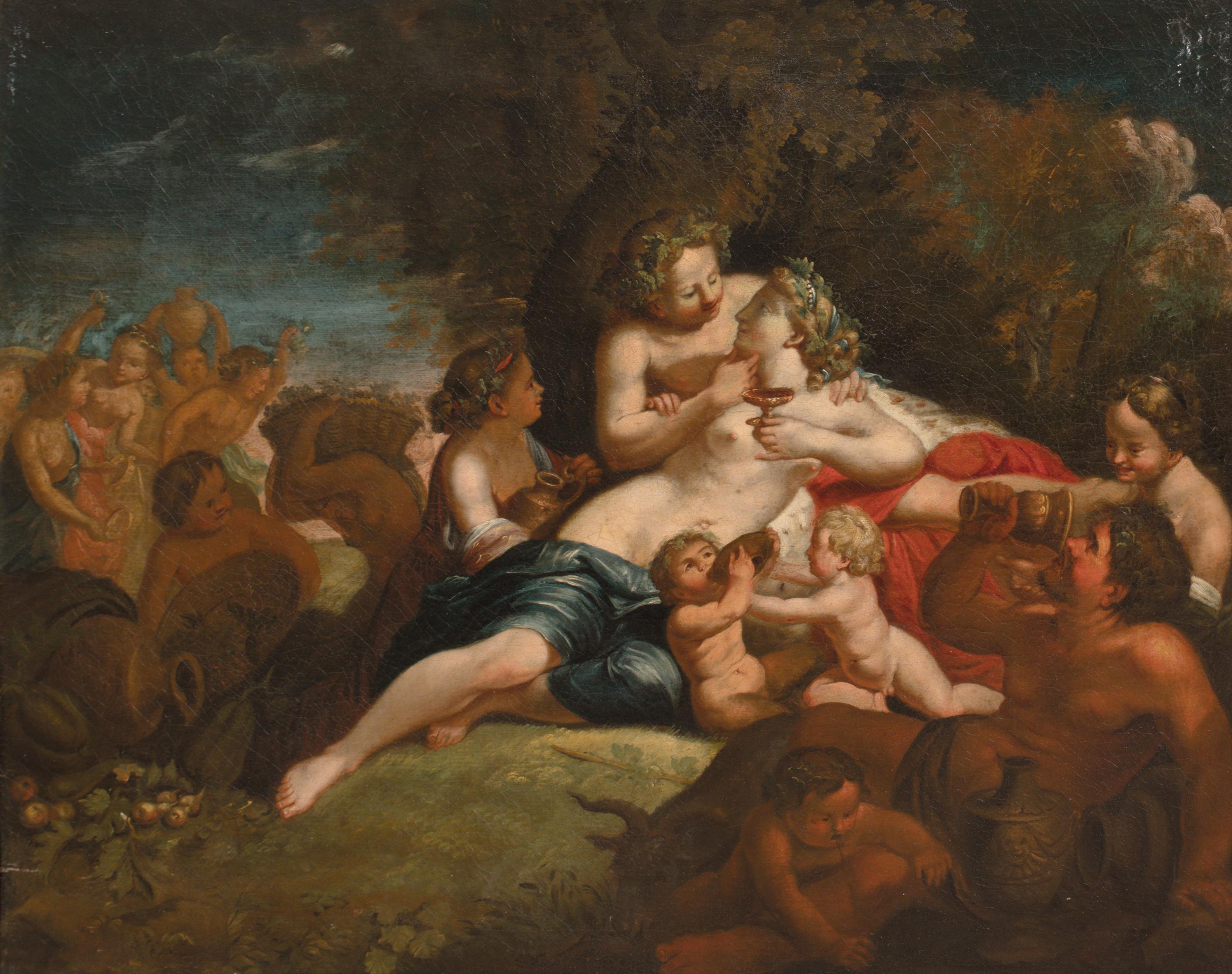 Ariadne und Bacchus, 17. Jahrhundert, Schule von Nicolas Poussin (1594-1665) (Braun), Portrait Painting, von Unknown